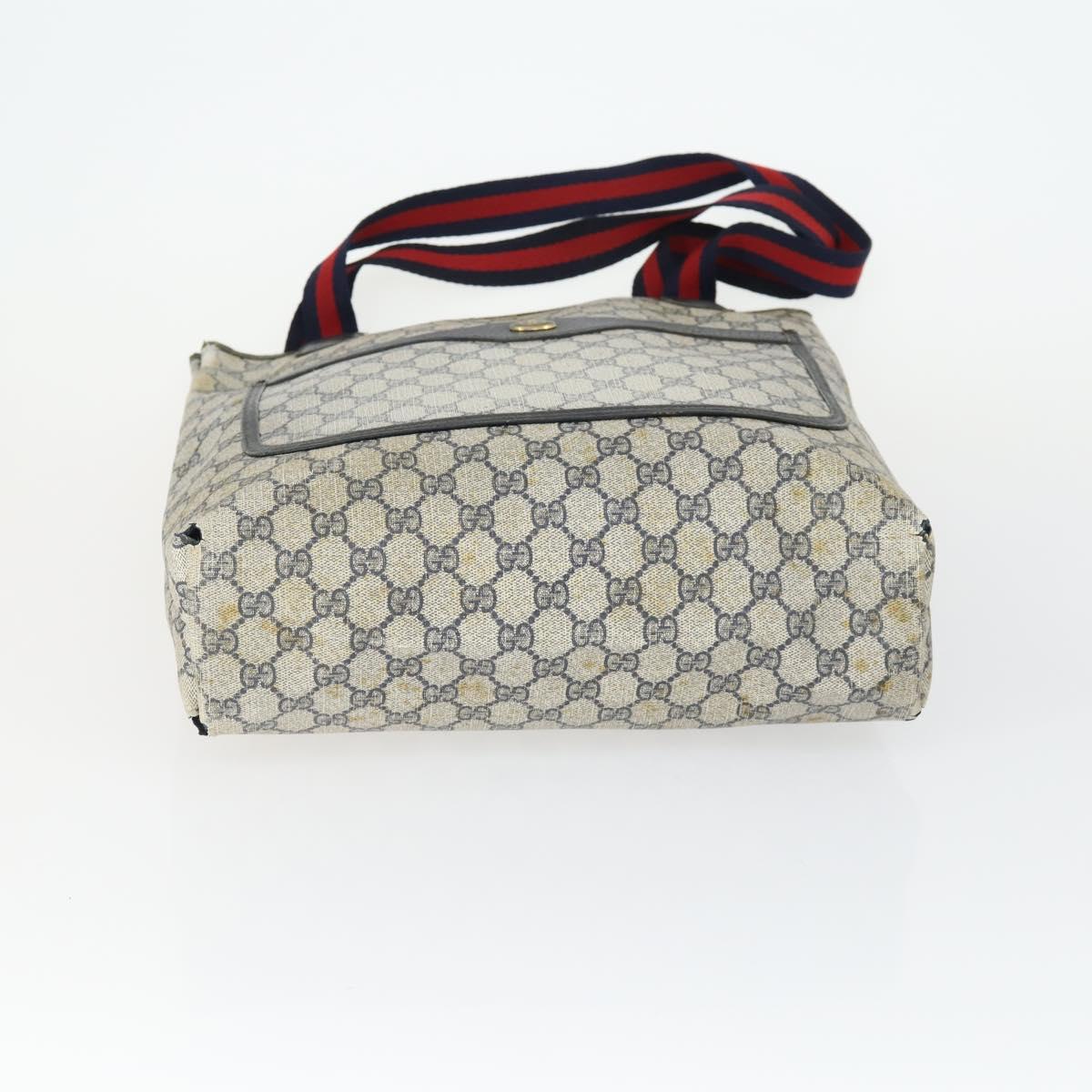 GUCCI GG Canvas GG Plus Sherry Line Bag PVC 3 Set Beige Navy Auth 155246