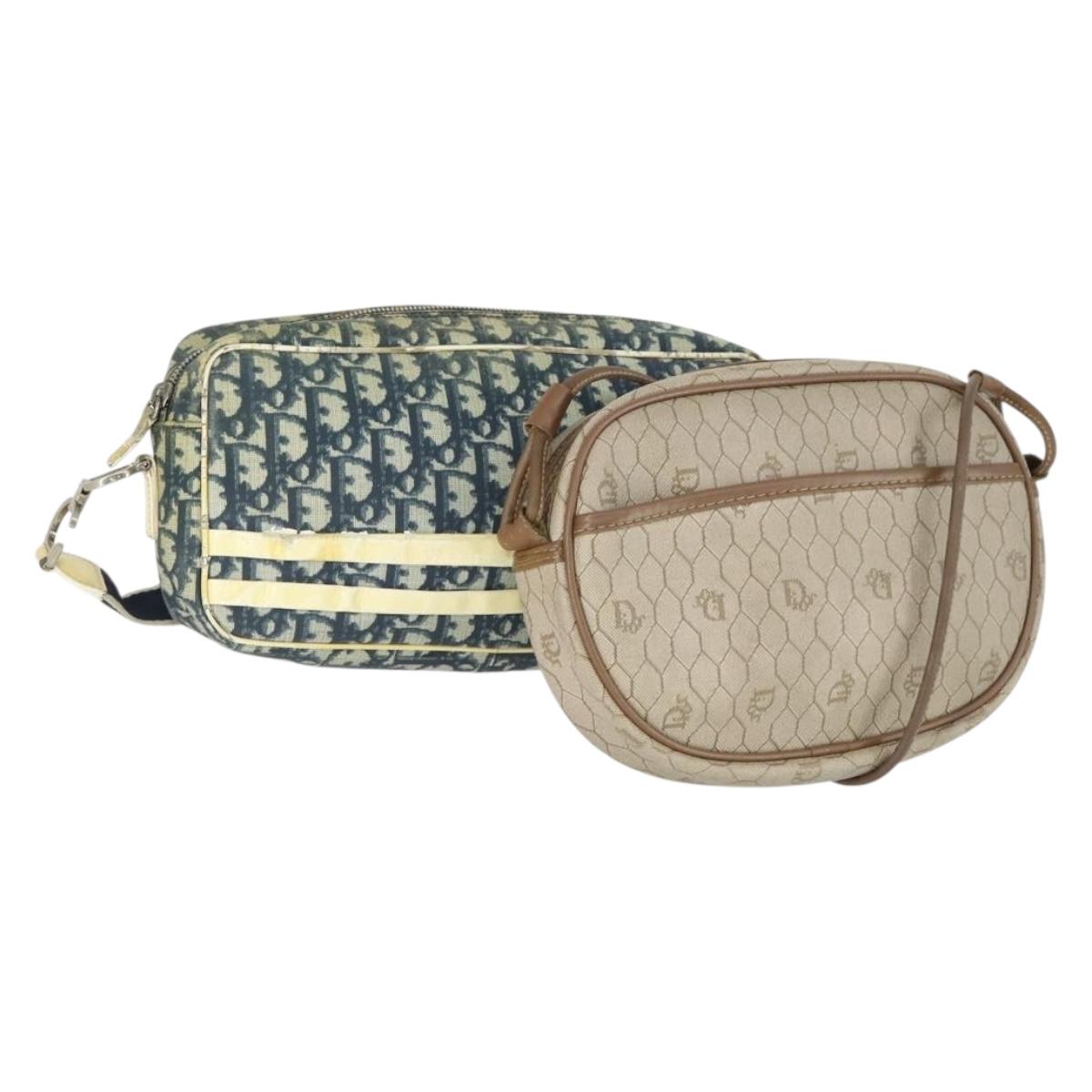Christian Dior Trotter Honeycomb Canvas Bag PVC 2 Set Navy Beige Auth 155247