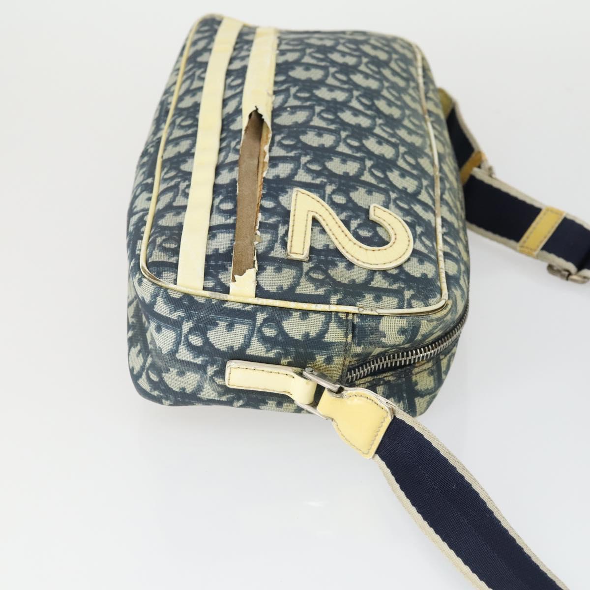 Christian Dior Trotter Honeycomb Canvas Bag PVC 2 Set Navy Beige Auth 155247