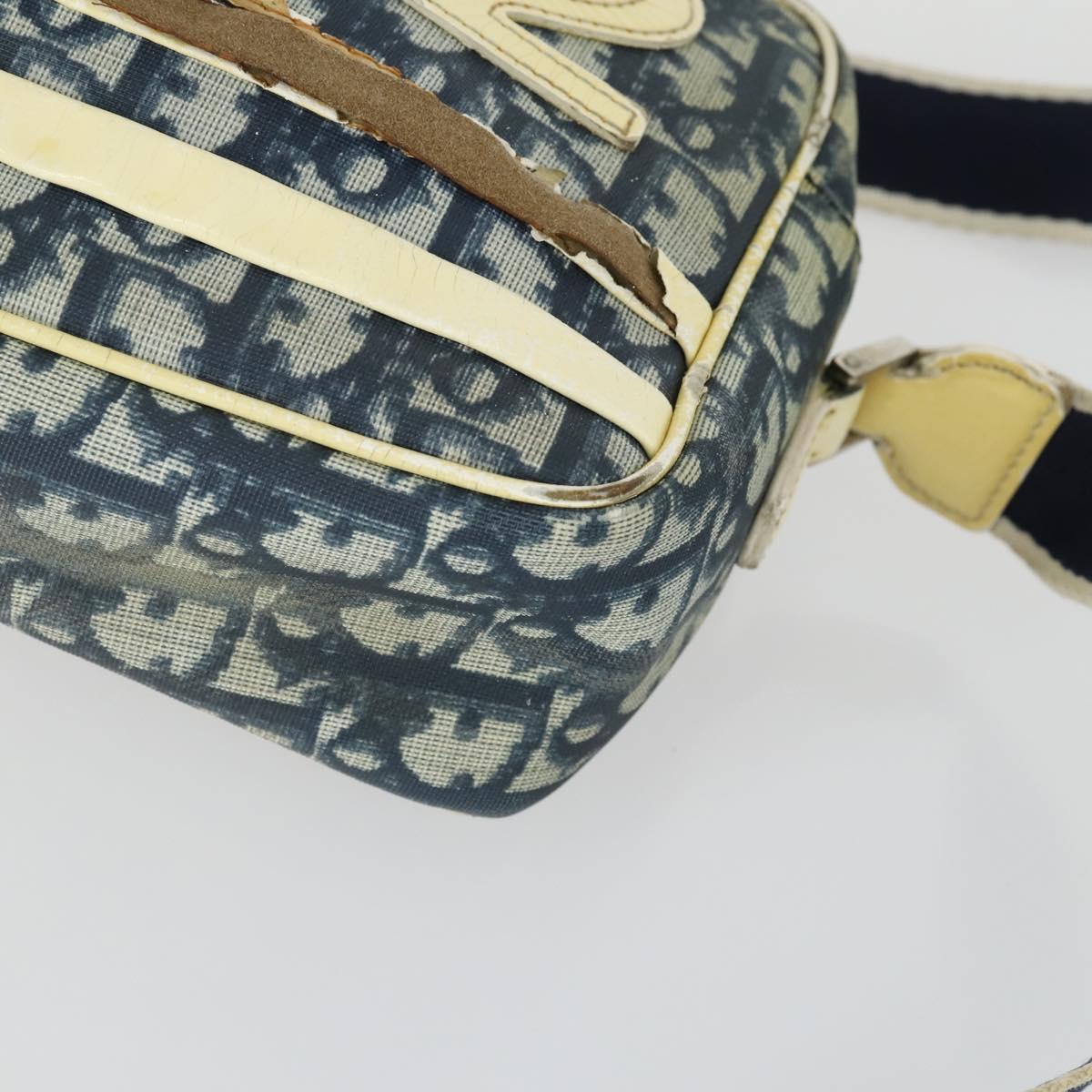 Christian Dior Trotter Honeycomb Canvas Bag PVC 2 Set Navy Beige Auth 155247