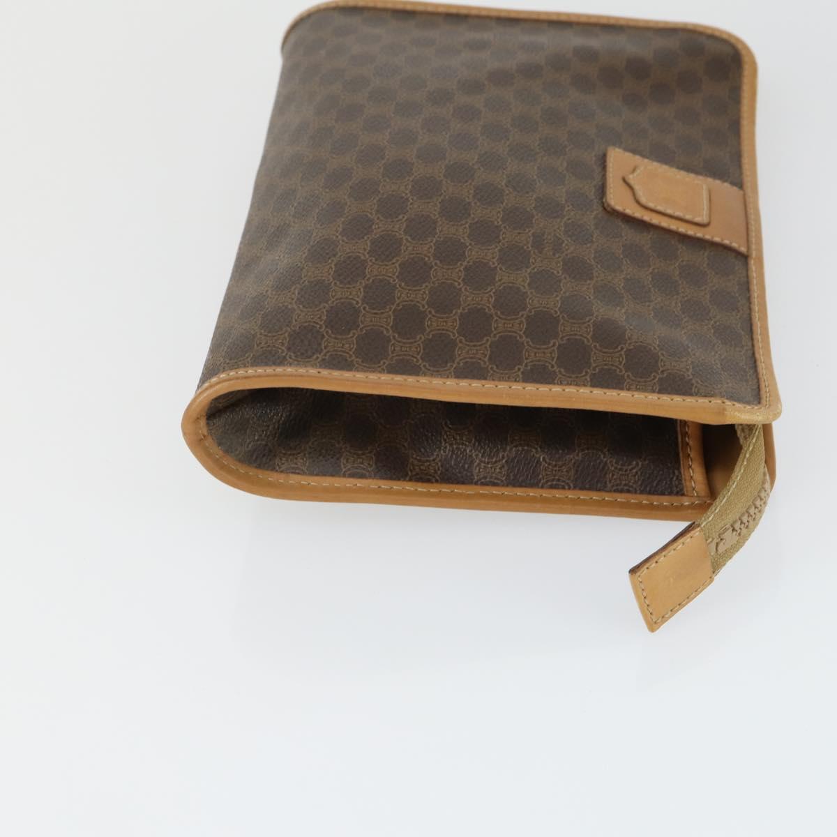 CELINE Macadam Canvas Clutch Bag PVC Leather 2 Set Brown Red Auth 155251