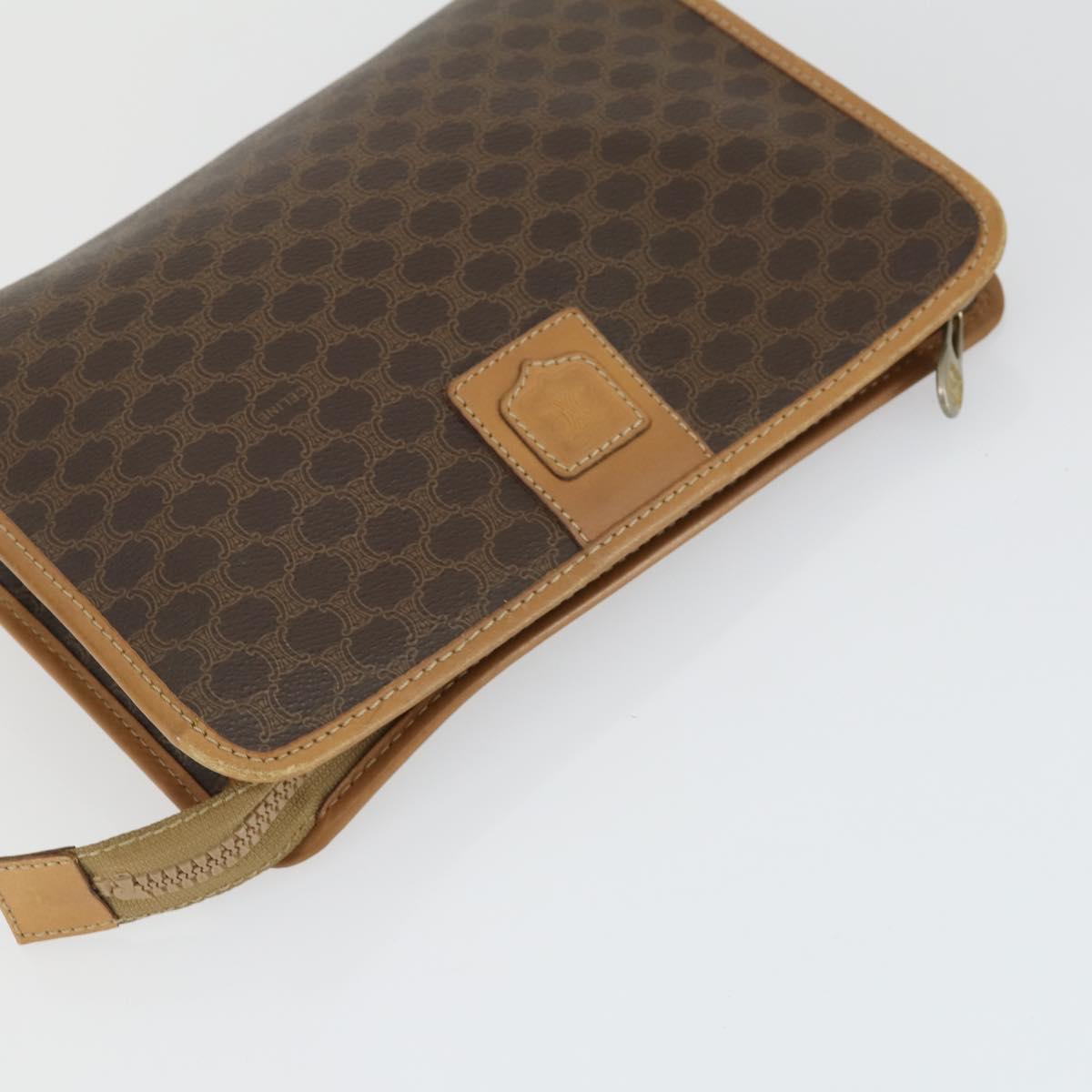 CELINE Macadam Canvas Clutch Bag PVC Leather 2 Set Brown Red Auth 155251