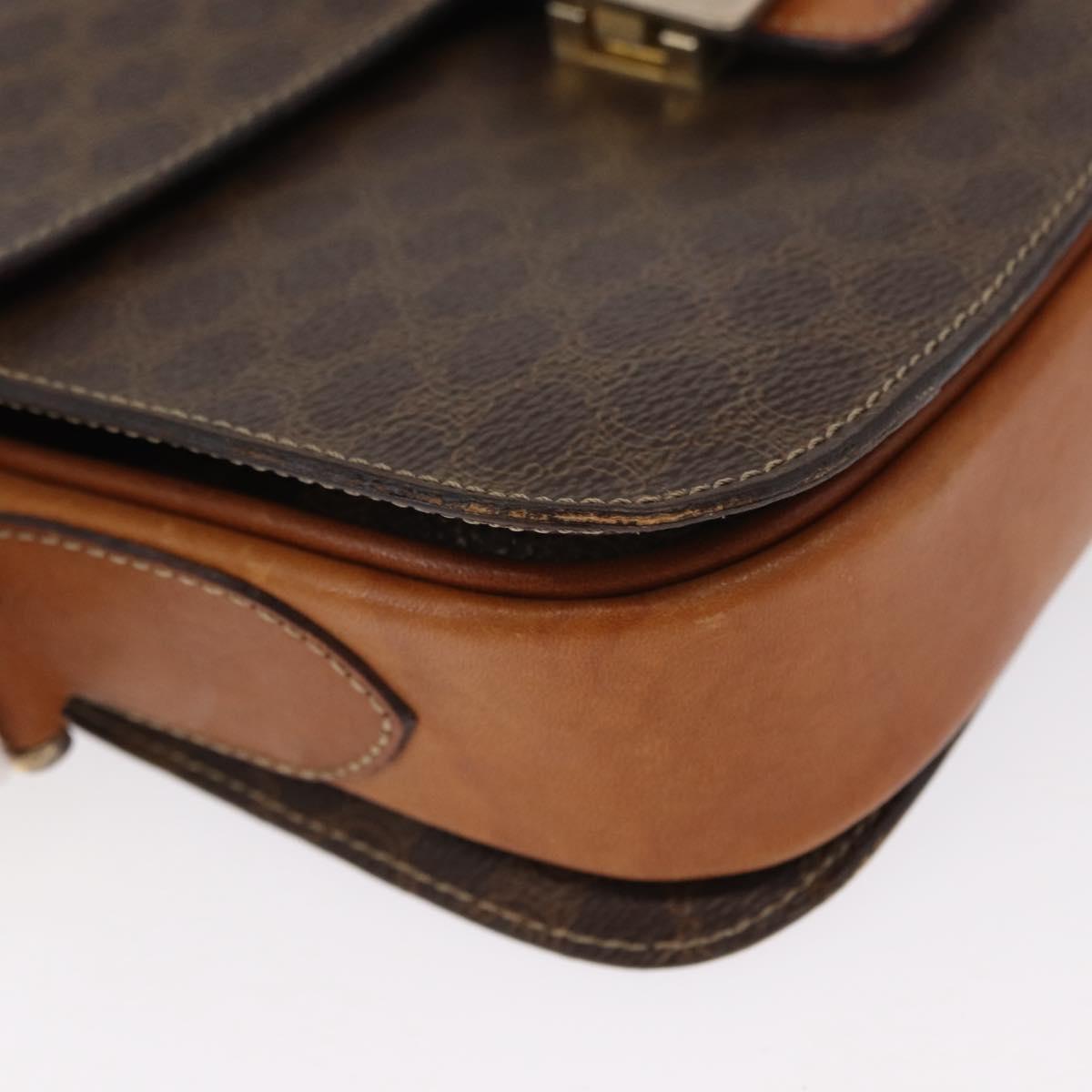 CELINE Macadam Canvas Shoulder Bag PVC Leather Brown Gold Auth 155288