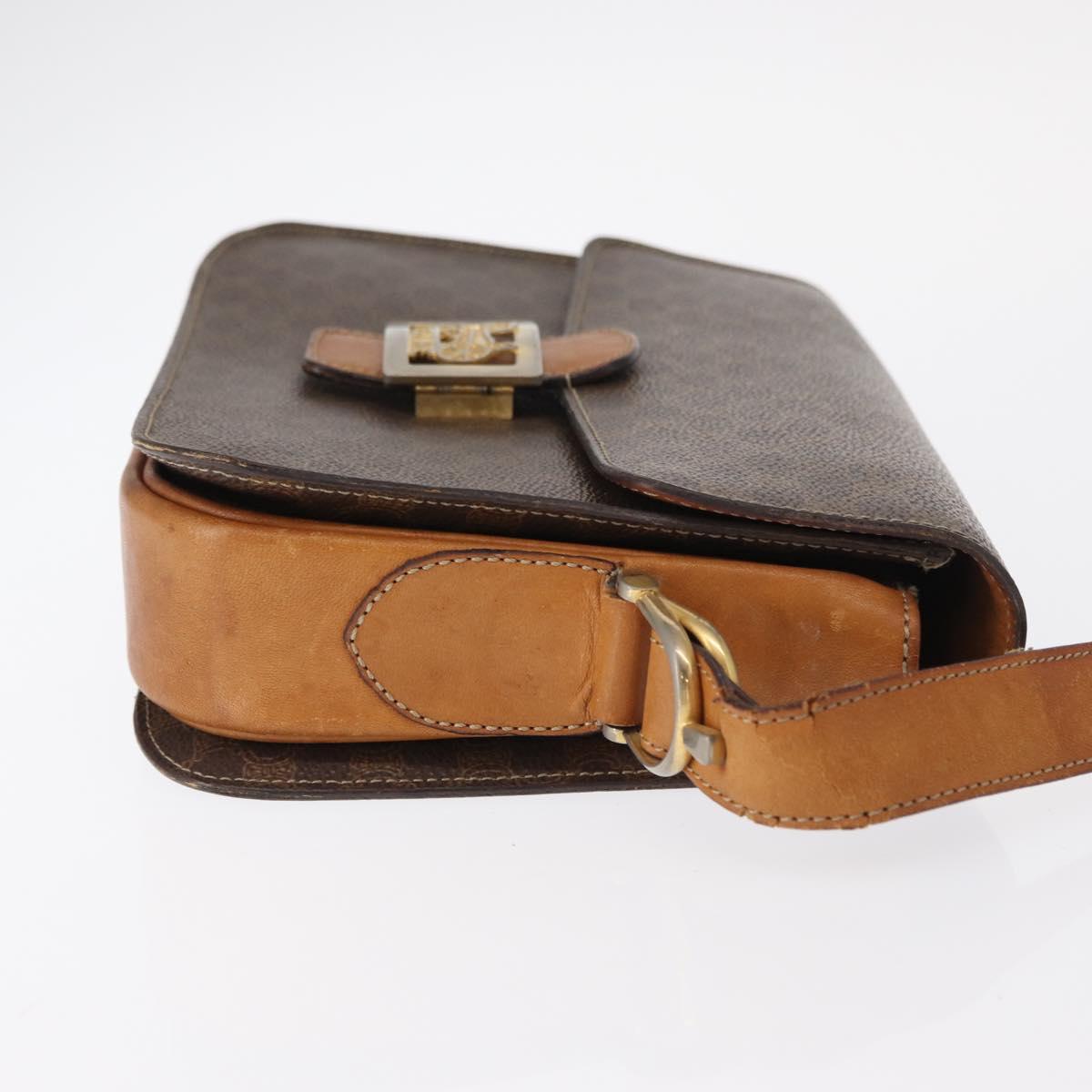 CELINE Macadam Canvas Shoulder Bag PVC Leather Brown Gold Auth 155288