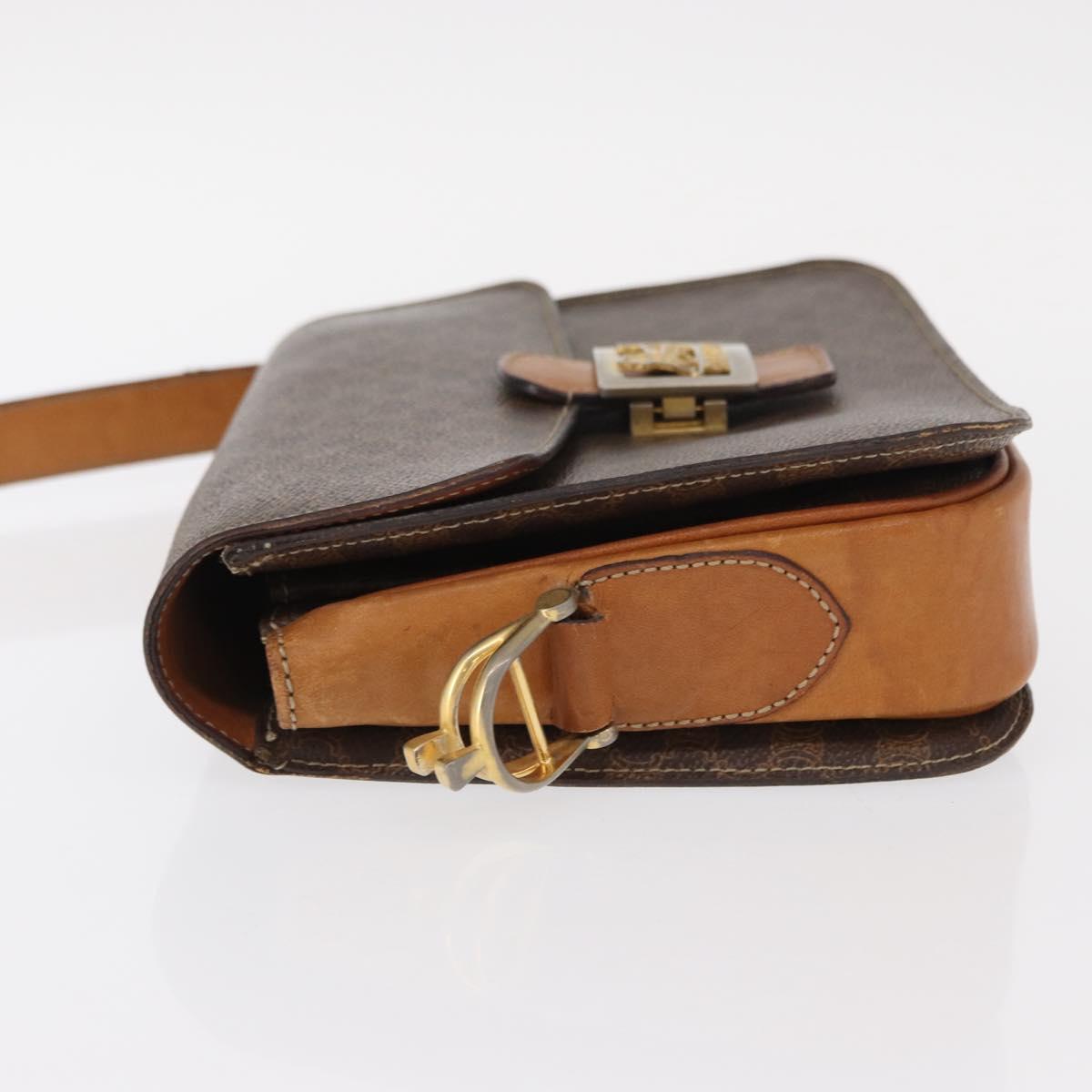 CELINE Macadam Canvas Shoulder Bag PVC Leather Brown Gold Auth 155288