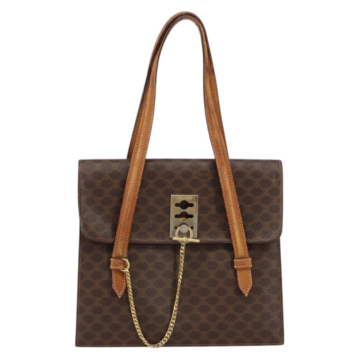 CELINE Macadam Canvas Shoulder Bag PVC Leather Brown Gold Auth 155289