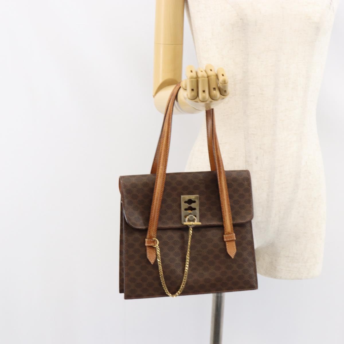 CELINE Macadam Canvas Shoulder Bag PVC Leather Brown Gold Auth 155289