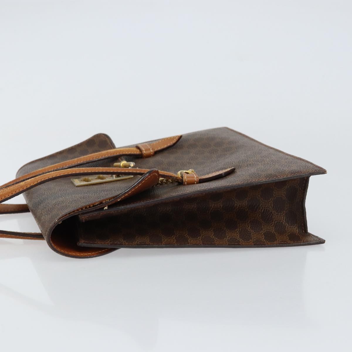 CELINE Macadam Canvas Shoulder Bag PVC Leather Brown Gold Auth 155289