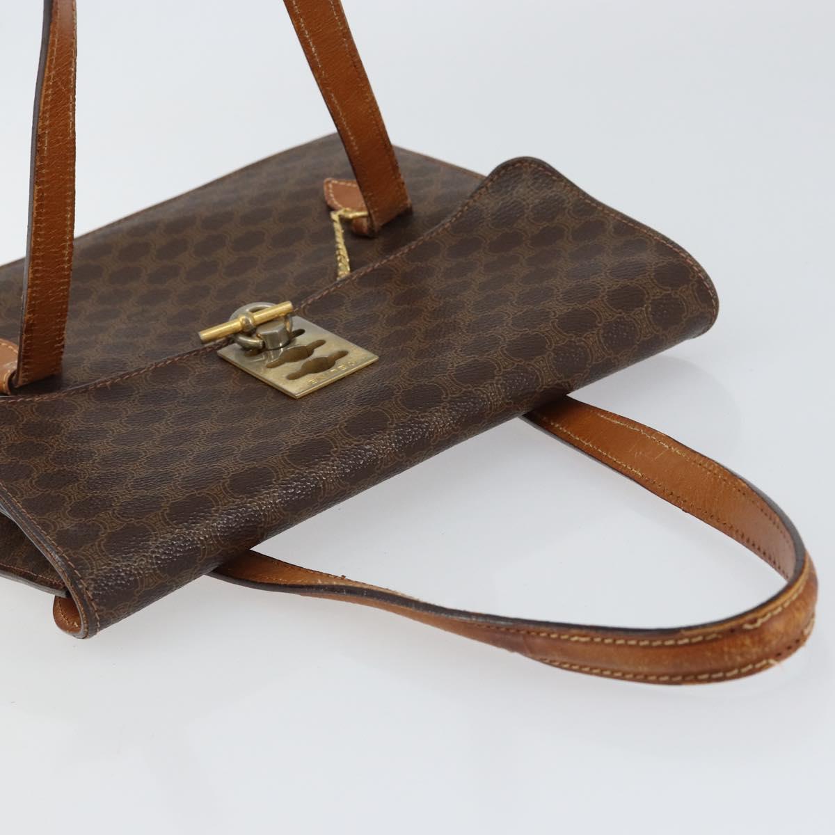 CELINE Macadam Canvas Shoulder Bag PVC Leather Brown Gold Auth 155289