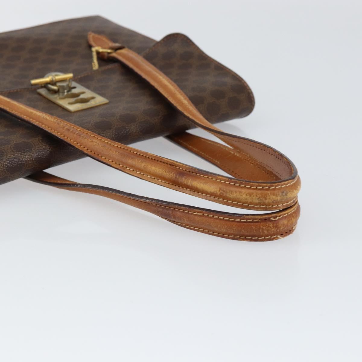 CELINE Macadam Canvas Shoulder Bag PVC Leather Brown Gold Auth 155289