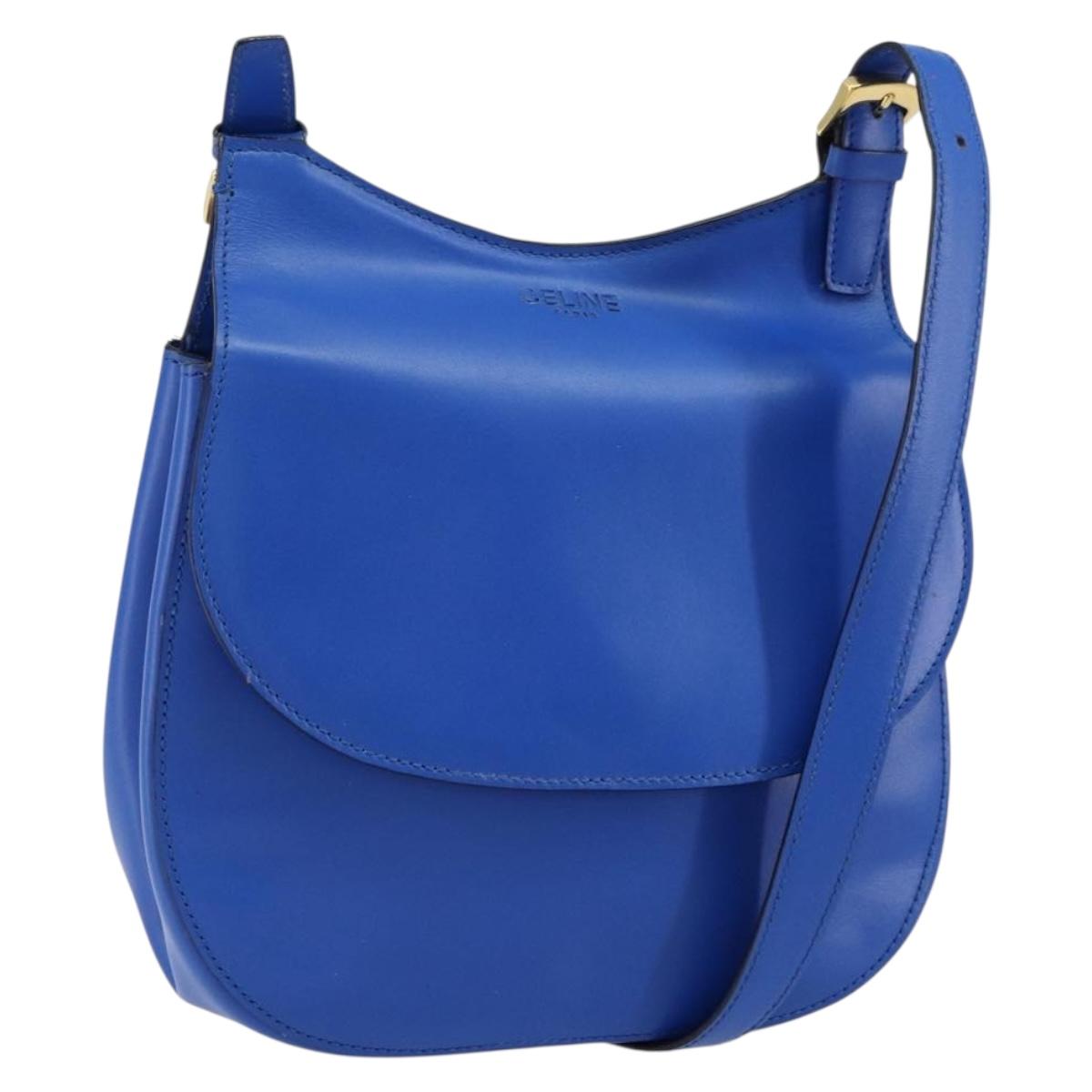 CELINE Shoulder Bag Leather Blue Gold Auth 155291