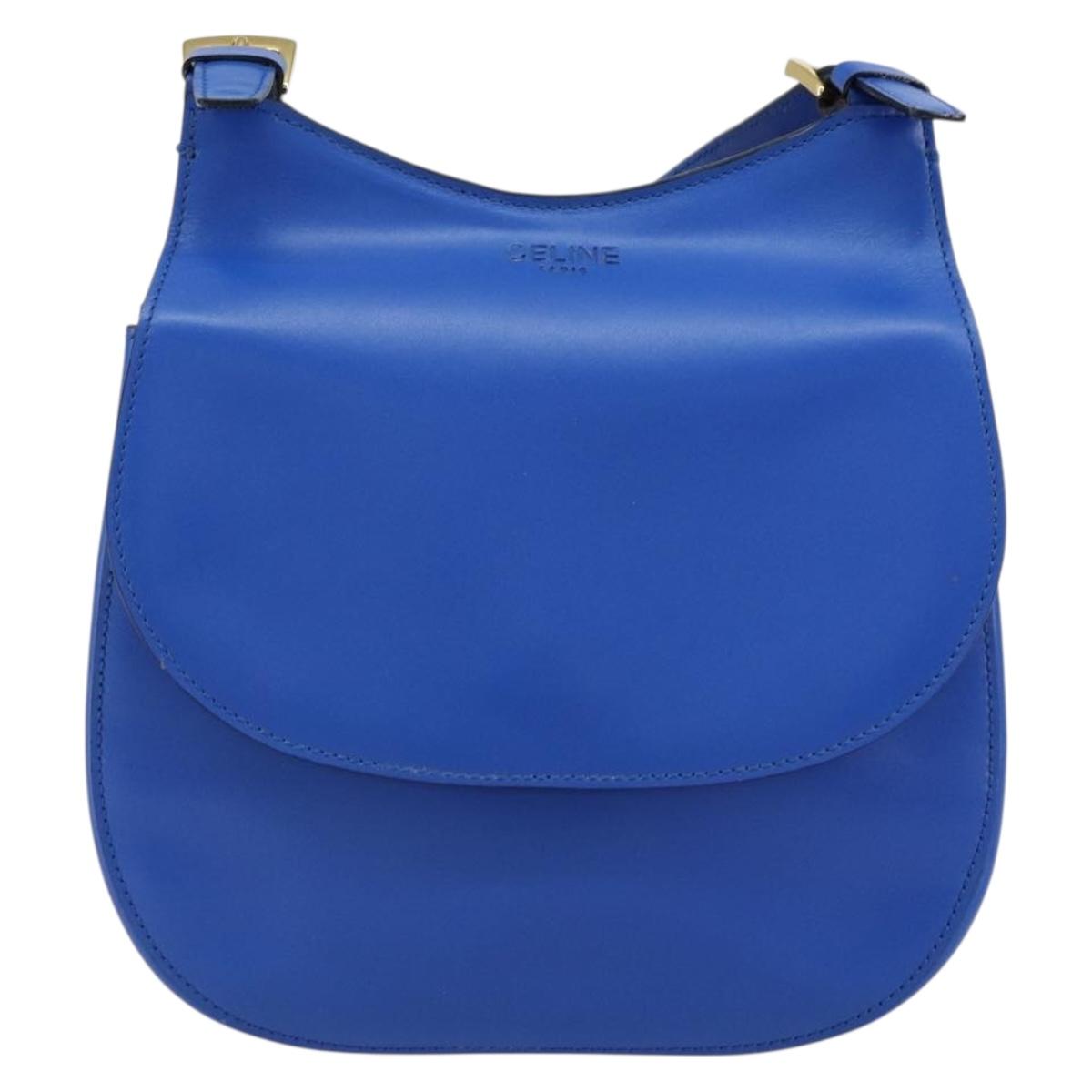 CELINE Shoulder Bag Leather Blue Gold Auth 155291