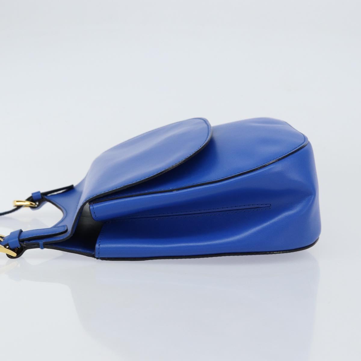 CELINE Shoulder Bag Leather Blue Gold Auth 155291