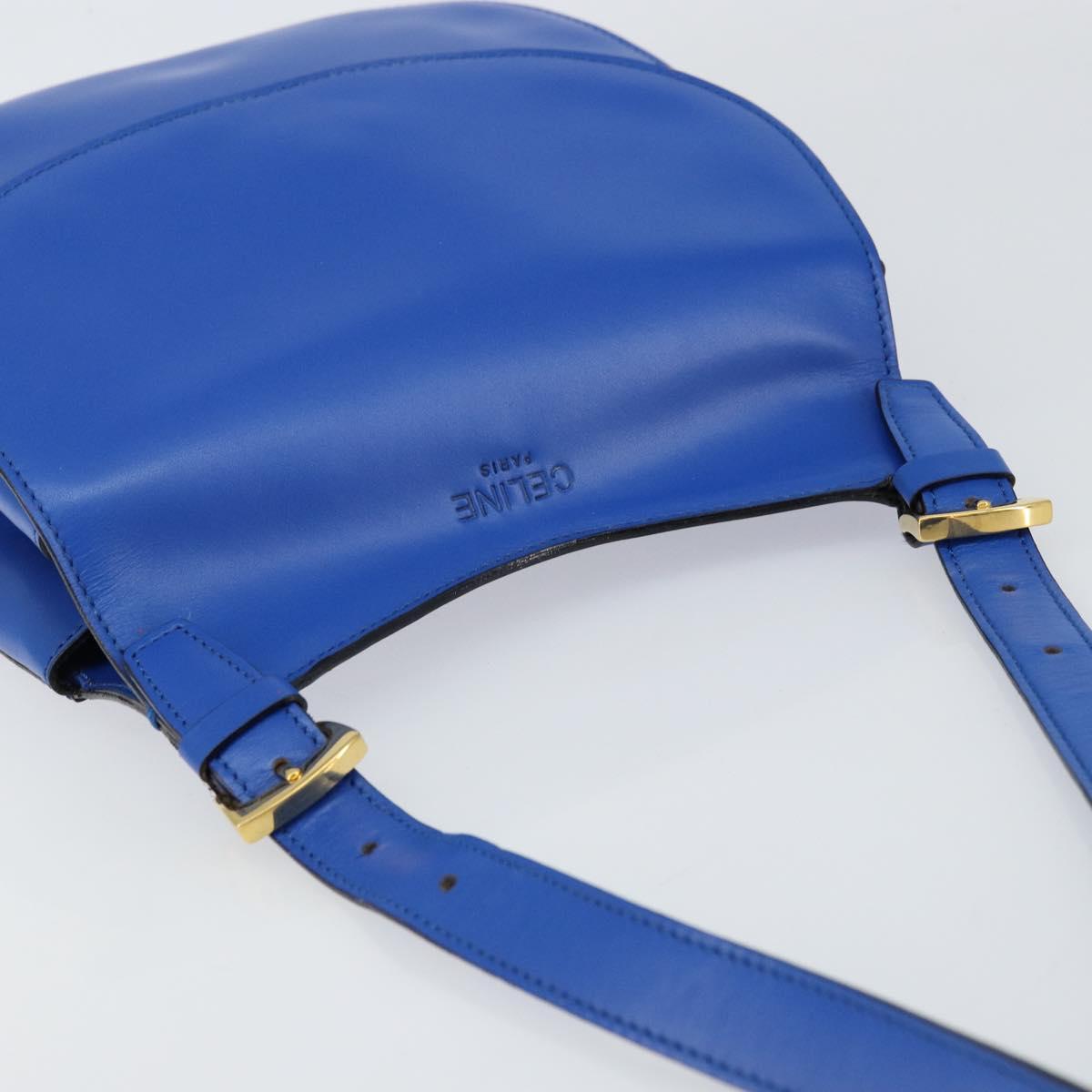 CELINE Shoulder Bag Leather Blue Gold Auth 155291