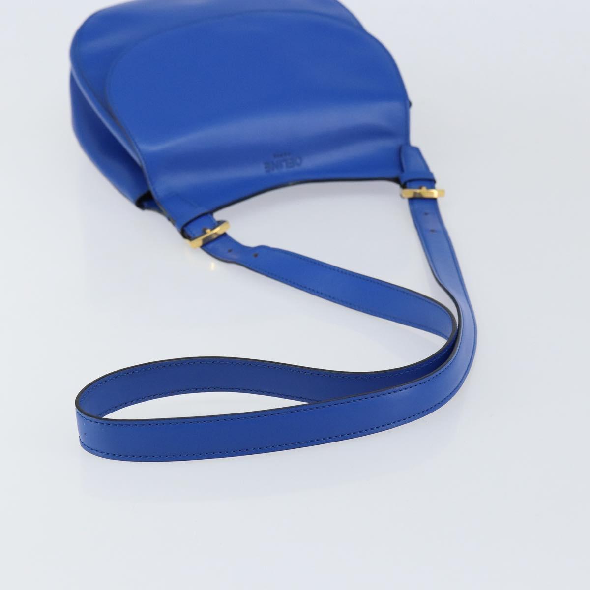 CELINE Shoulder Bag Leather Blue Gold Auth 155291