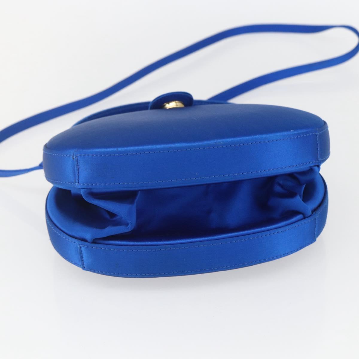 LOEWE Hand Bag Satin 2way Blue Gold Auth 155292