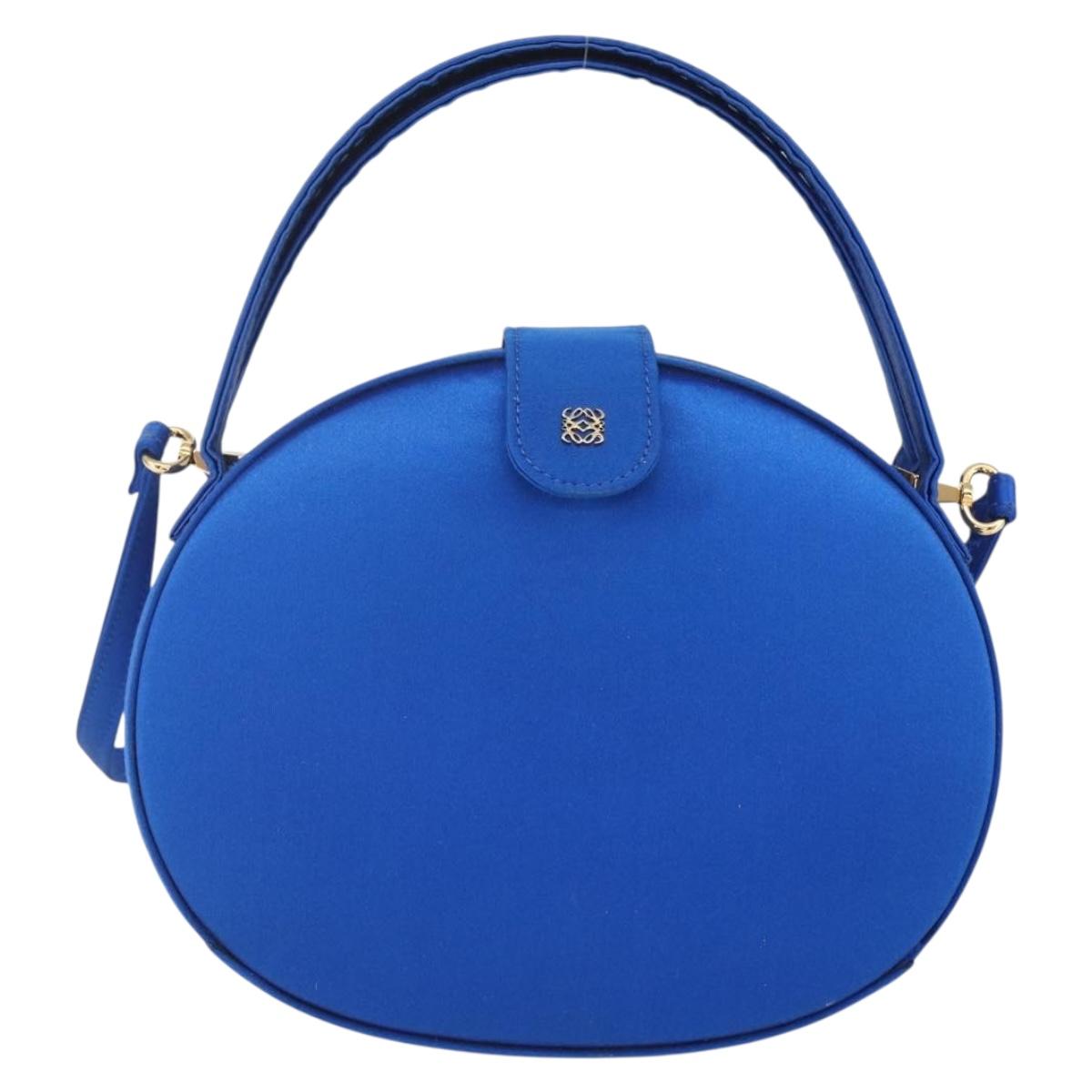 LOEWE Hand Bag Satin 2way Blue Gold Auth 155292