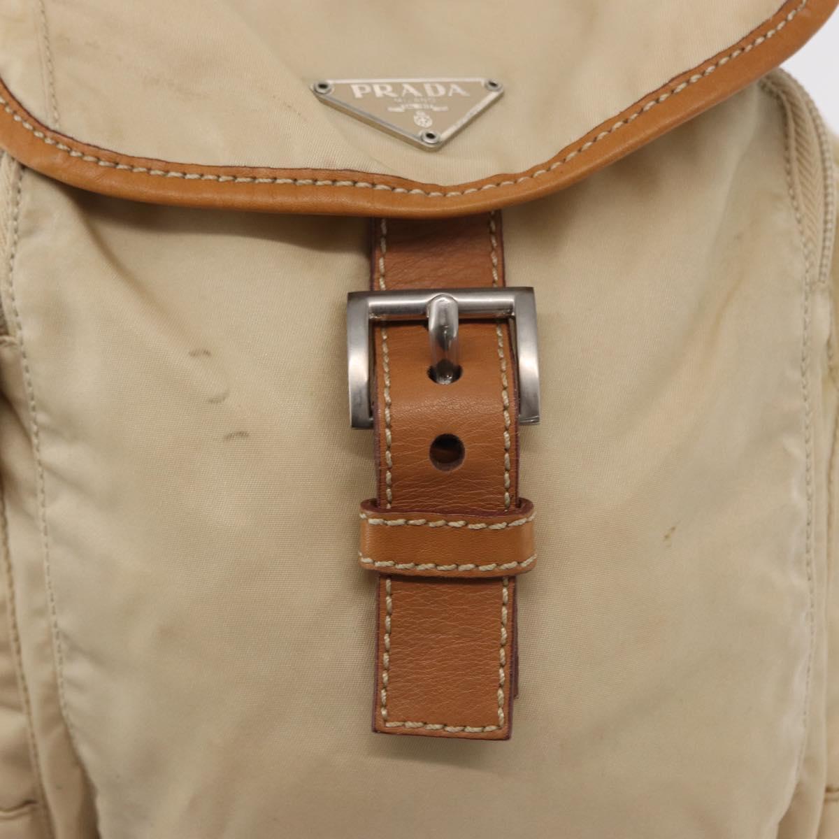 PRADA Backpack Nylon Beige Silver Auth 155293