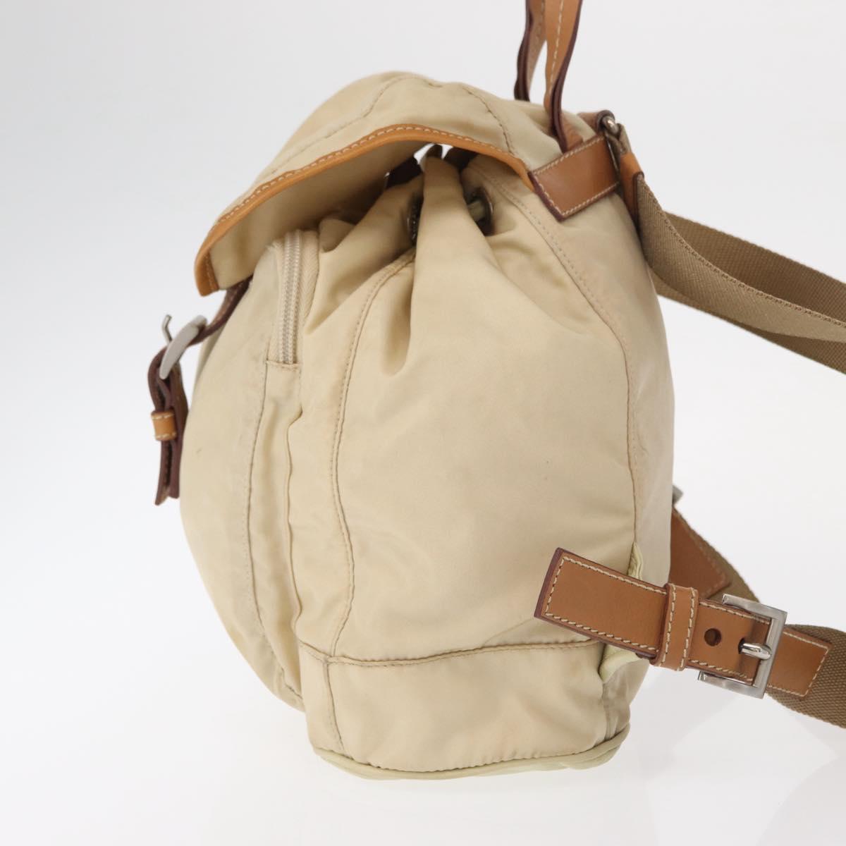 PRADA Backpack Nylon Beige Silver Auth 155293