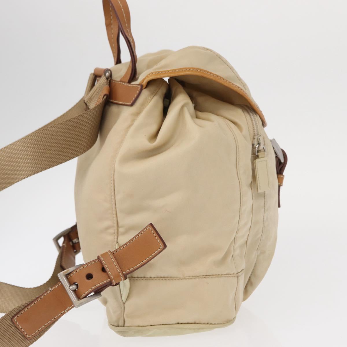 PRADA Backpack Nylon Beige Silver Auth 155293