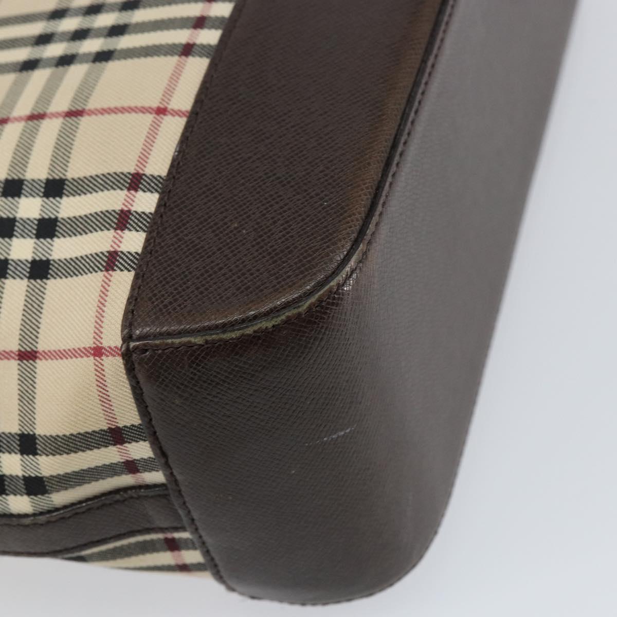 BURBERRY Nova Check Tote Bag Canvas Beige Gold Auth 155295