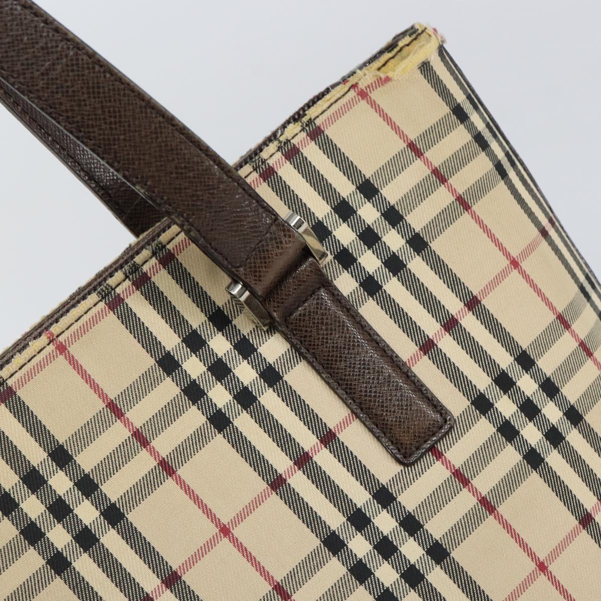 BURBERRY Nova Check Tote Bag Canvas Beige Gold Auth 155295