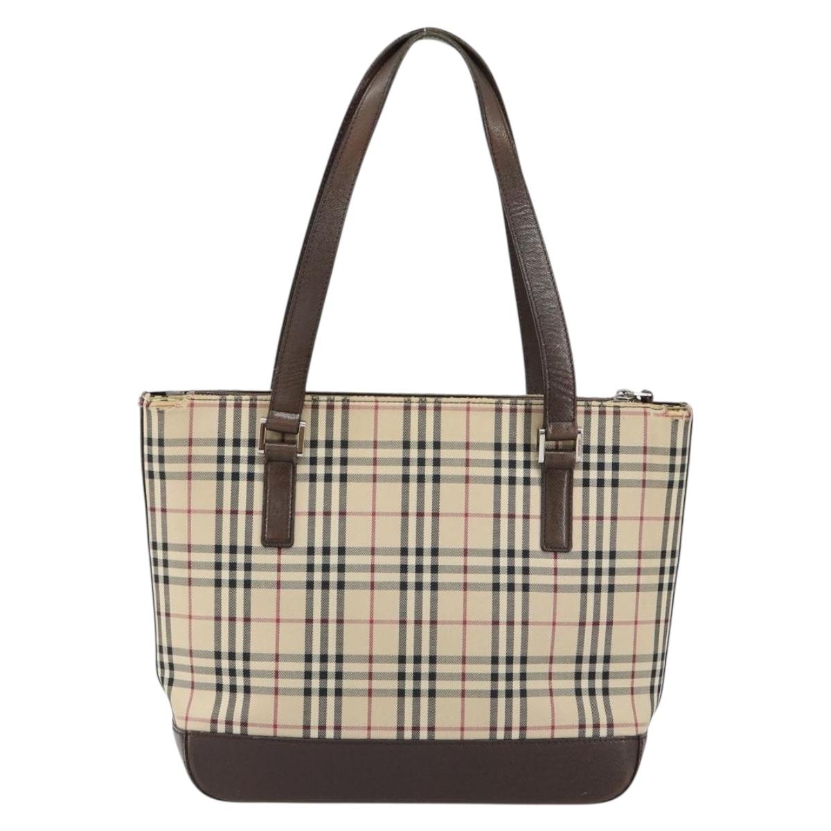 BURBERRY Nova Check Tote Bag Canvas Beige Gold Auth 155295