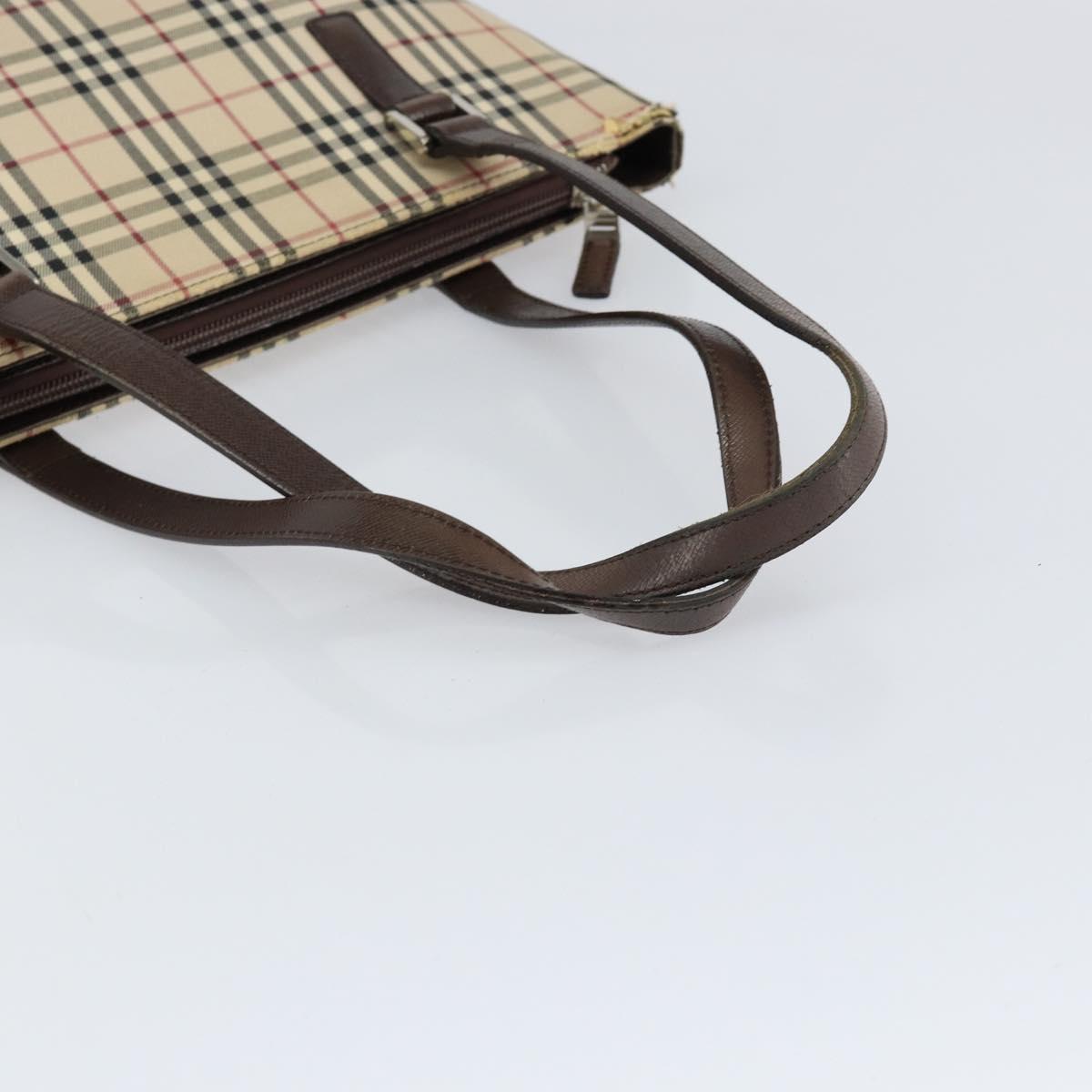 BURBERRY Nova Check Tote Bag Canvas Beige Gold Auth 155295