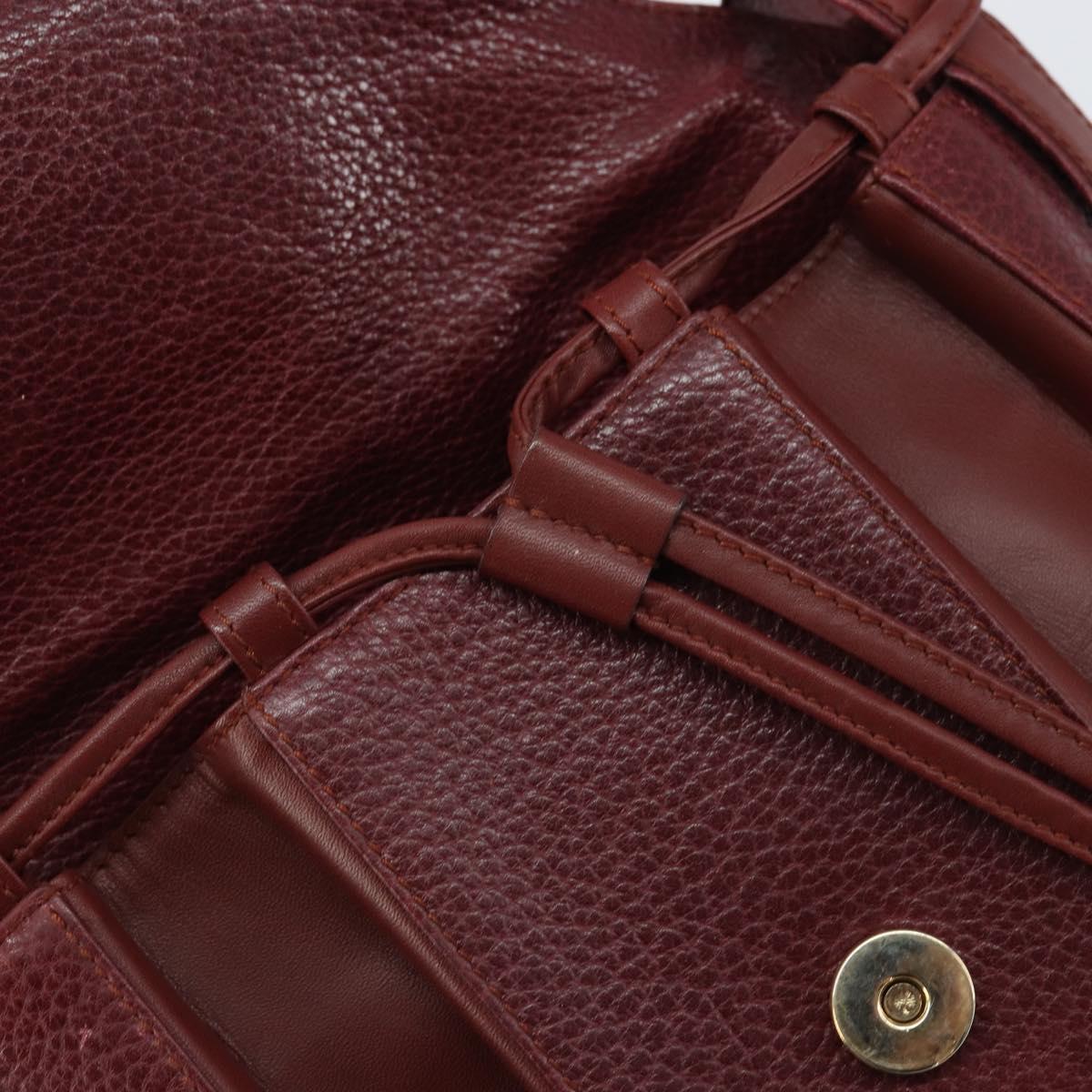 CARTIER Shoulder Bag Leather Bordeaux Gold Auth 155296