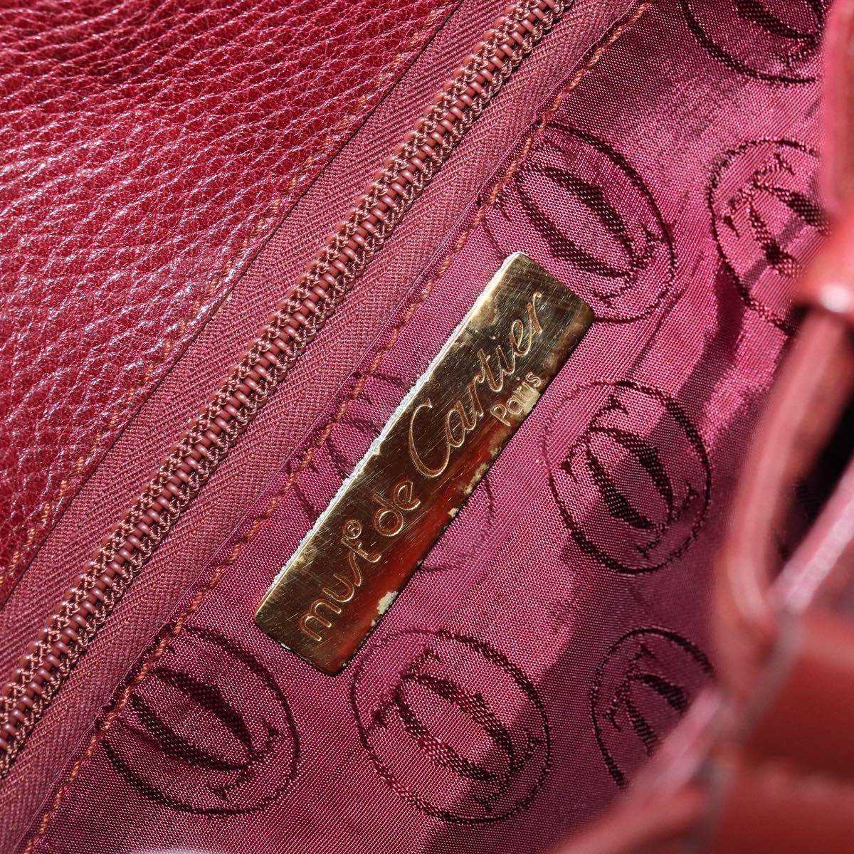 CARTIER Shoulder Bag Leather Bordeaux Gold Auth 155296
