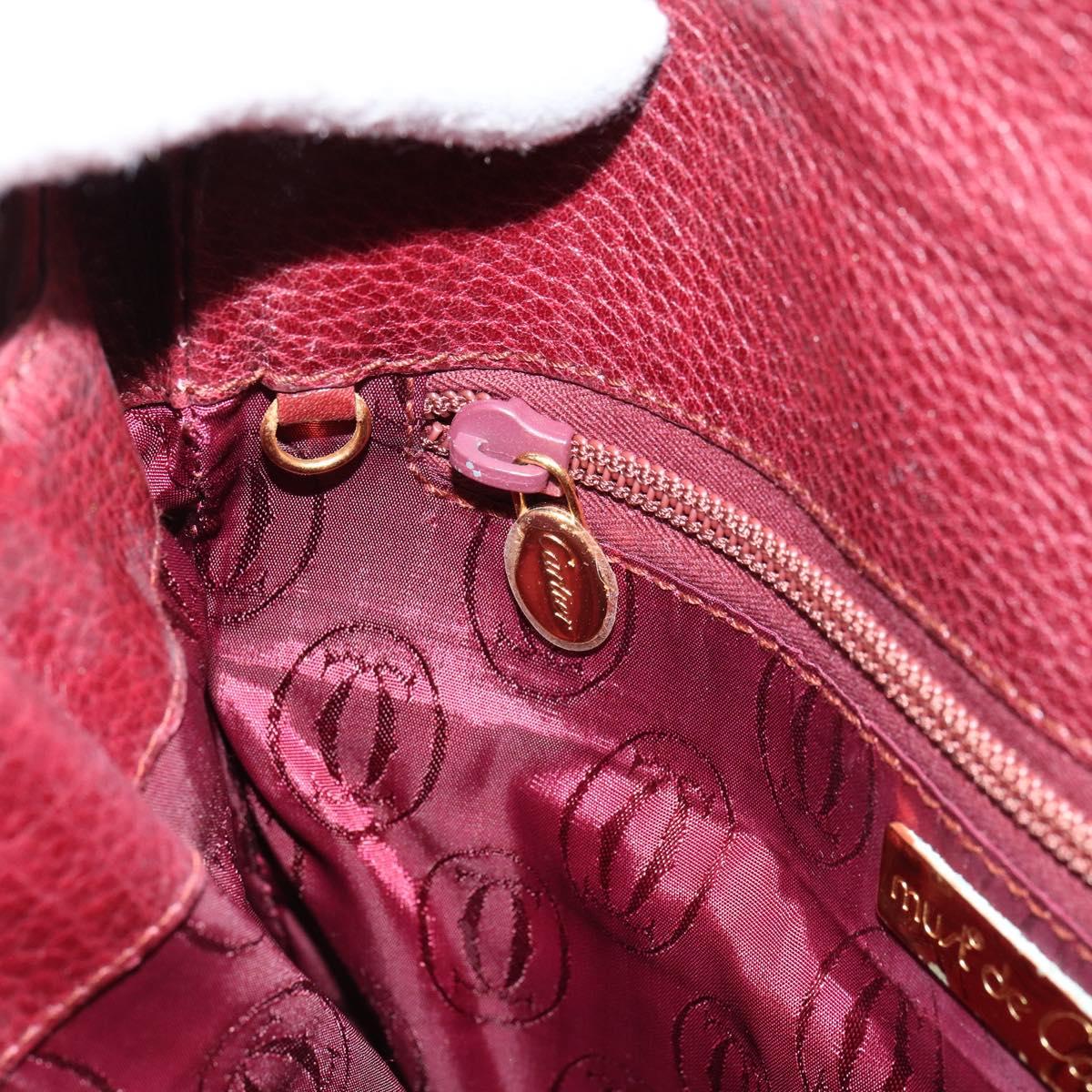 CARTIER Shoulder Bag Leather Bordeaux Gold Auth 155296