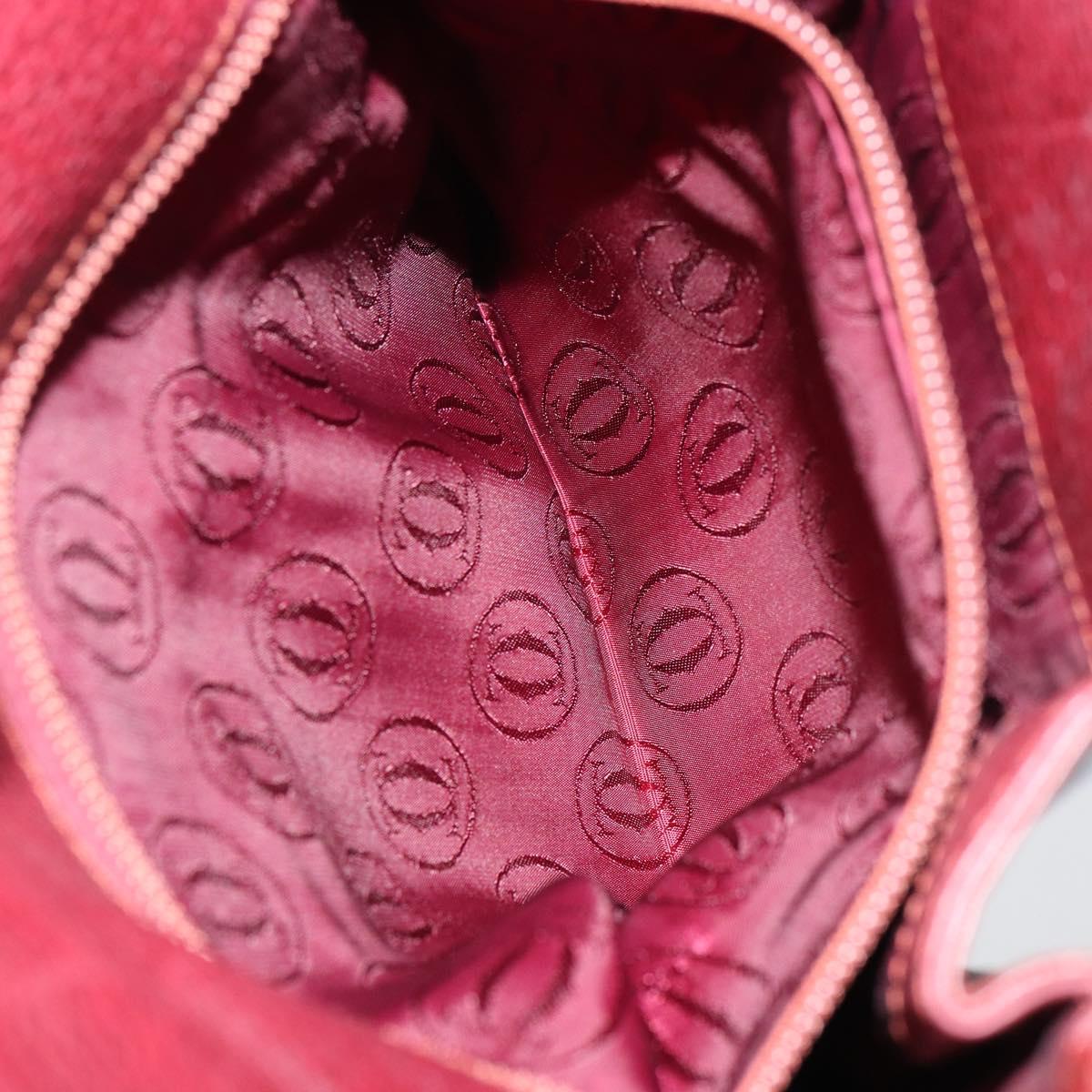 CARTIER Shoulder Bag Leather Bordeaux Gold Auth 155296