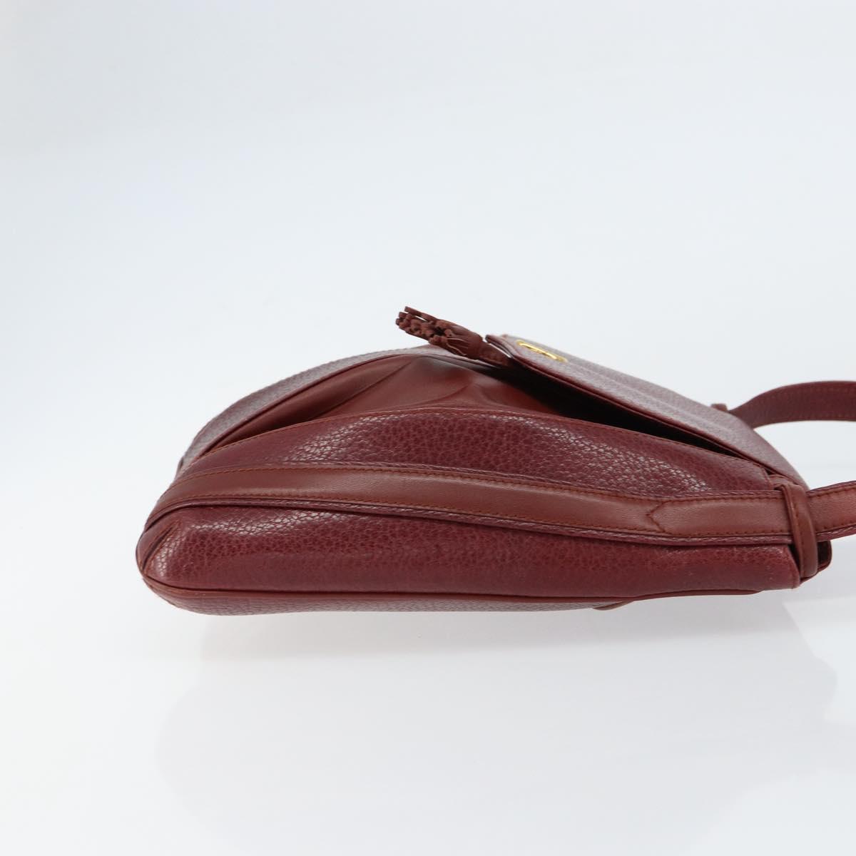 CARTIER Shoulder Bag Leather Bordeaux Gold Auth 155296