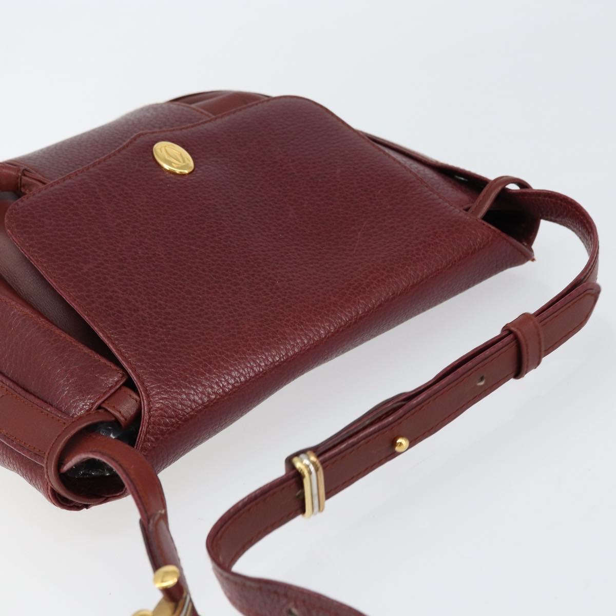 CARTIER Shoulder Bag Leather Bordeaux Gold Auth 155296