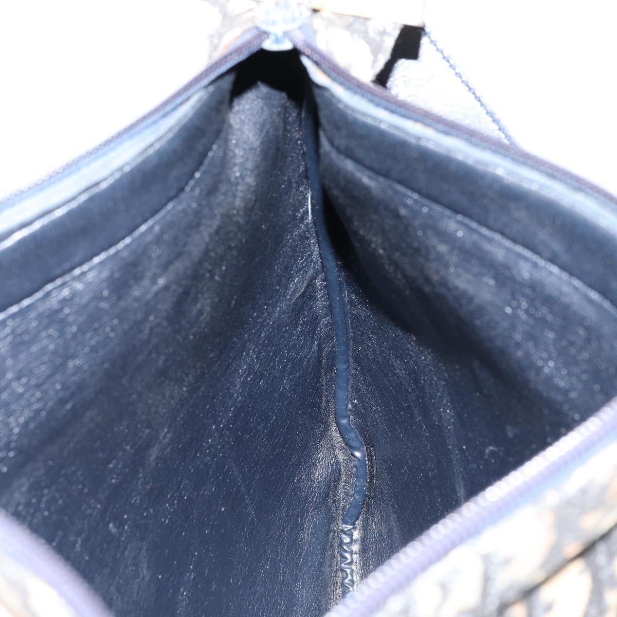 Christian Dior Trotter Canvas Shoulder Bag Navy Gold Auth 155297