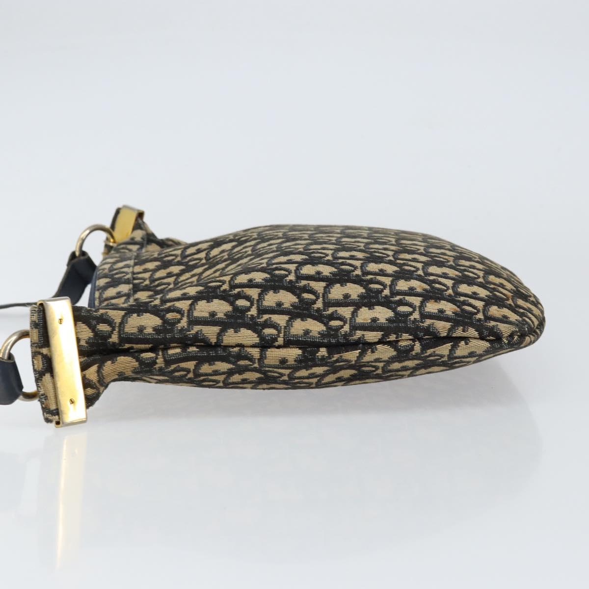 Christian Dior Trotter Canvas Shoulder Bag Navy Gold Auth 155297