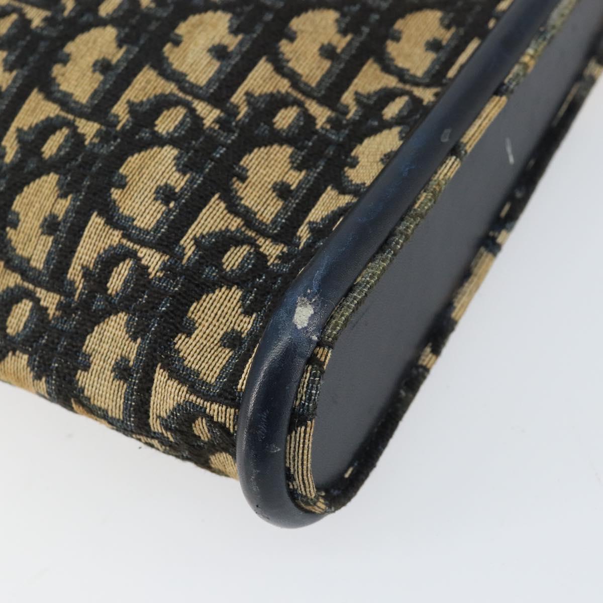 Christian Dior Trotter Canvas Shoulder Bag Navy Gold Auth 155298