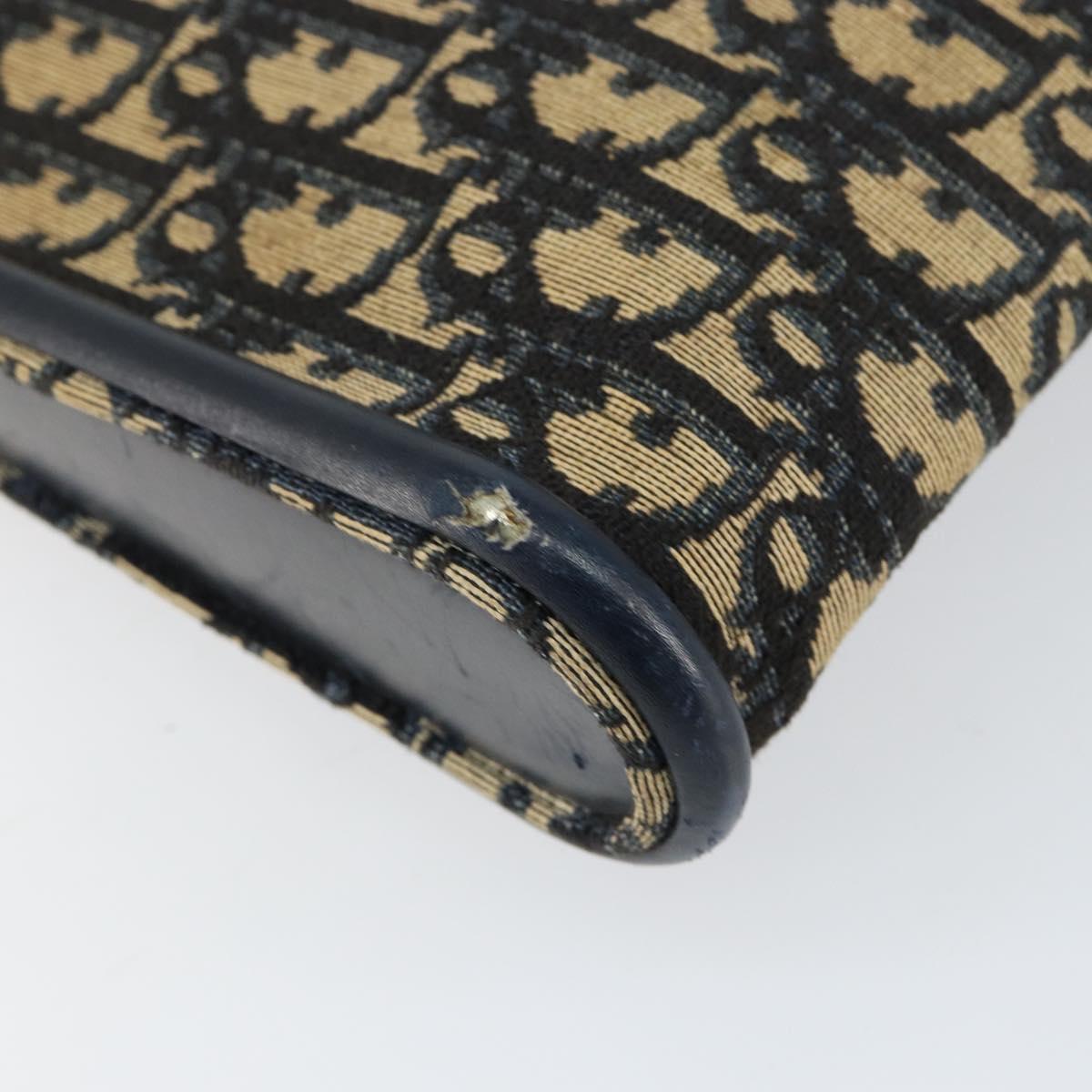 Christian Dior Trotter Canvas Shoulder Bag Navy Gold Auth 155298