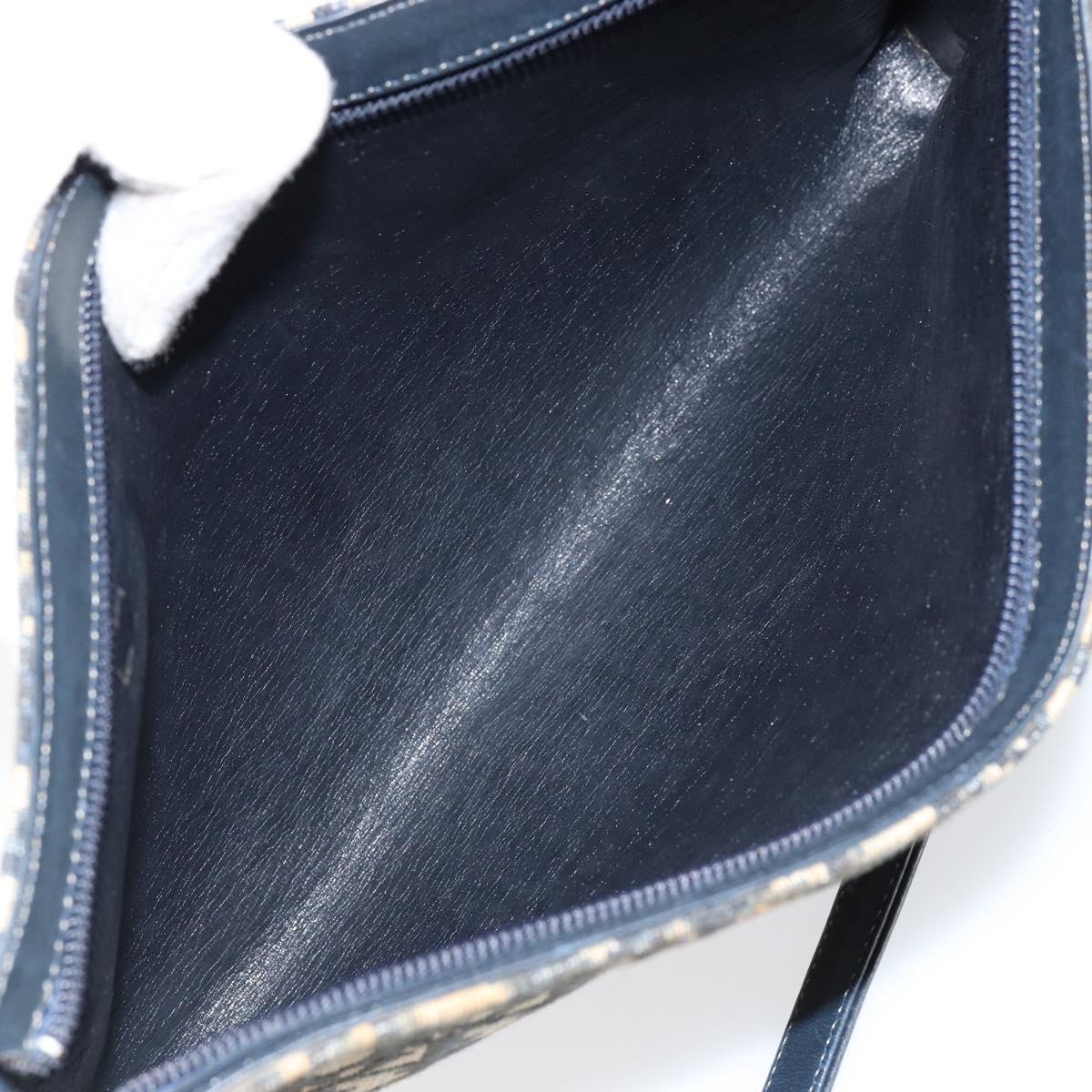 Christian Dior Trotter Canvas Shoulder Bag Navy Gold Auth 155298