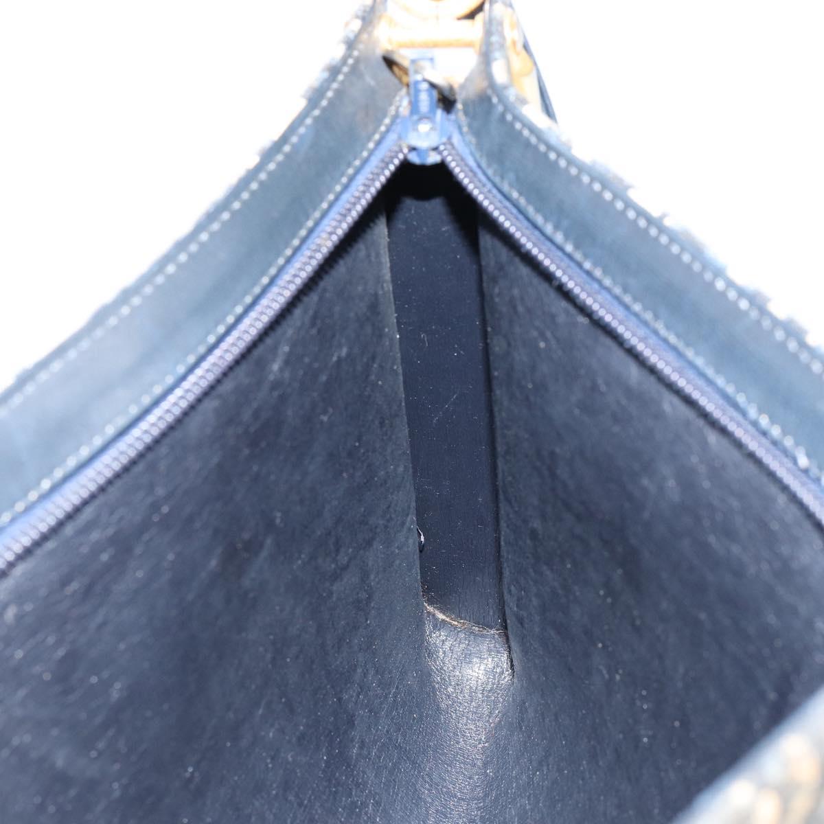 Christian Dior Trotter Canvas Shoulder Bag Navy Gold Auth 155298