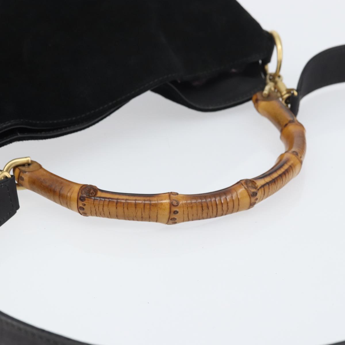 GUCCI Bamboo Hand Bag Suede 2way Black Gold 001 2404 1638 Auth 155302