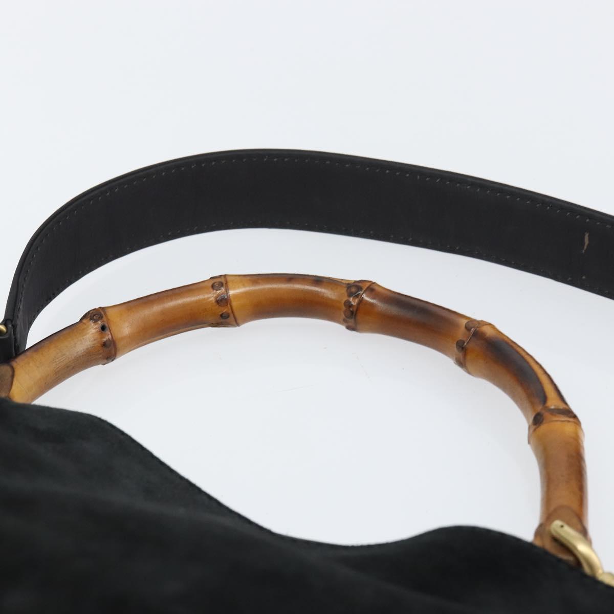 GUCCI Bamboo Hand Bag Suede 2way Black Gold 001 2404 1638 Auth 155302