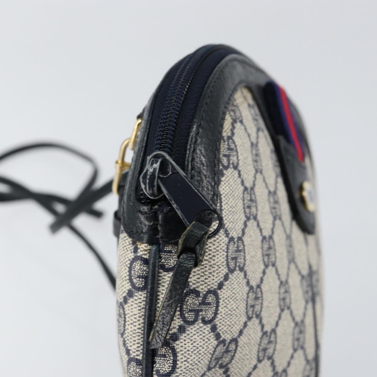 GUCCI GG Supreme Sherry Line Shoulder Bag PVC Navy Gold 904 02 047 Auth 155305