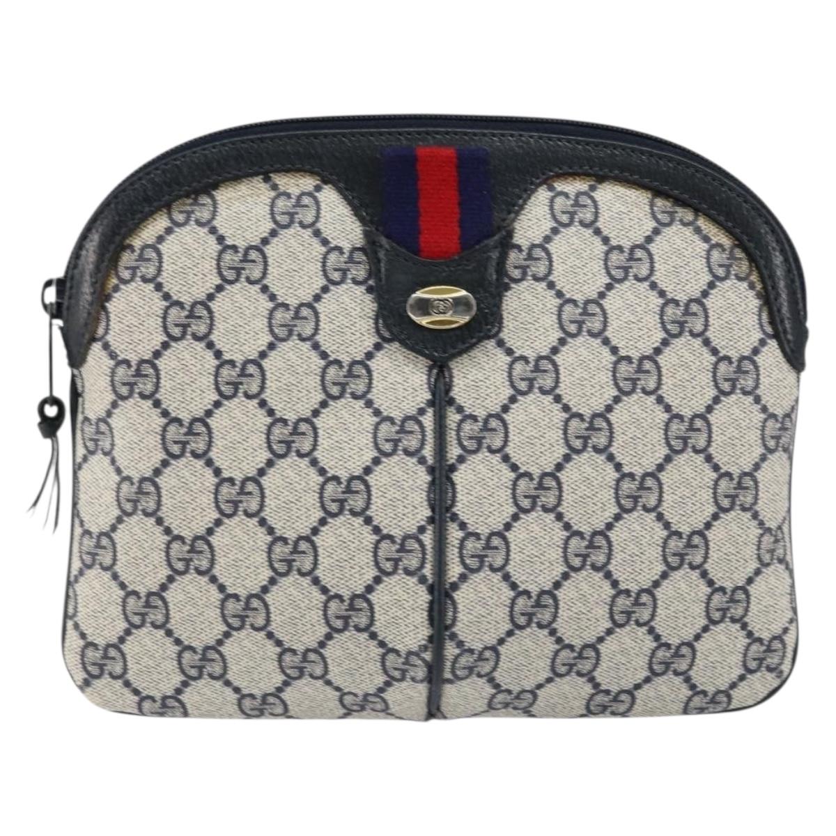 GUCCI GG Supreme Sherry Line Shoulder Bag PVC Navy Gold 904 02 047 Auth 155305