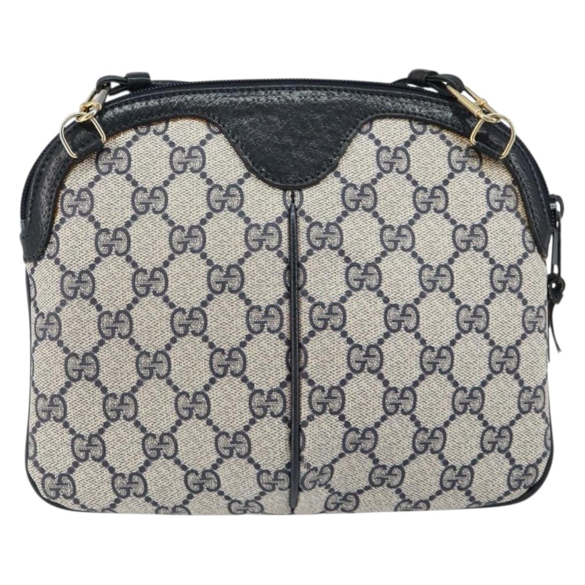 GUCCI GG Supreme Sherry Line Shoulder Bag PVC Navy Gold 904 02 047 Auth 155305