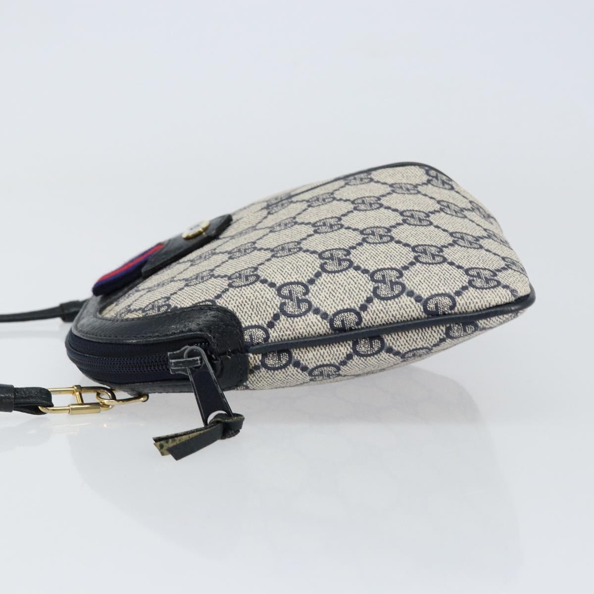 GUCCI GG Supreme Sherry Line Shoulder Bag PVC Navy Gold 904 02 047 Auth 155305