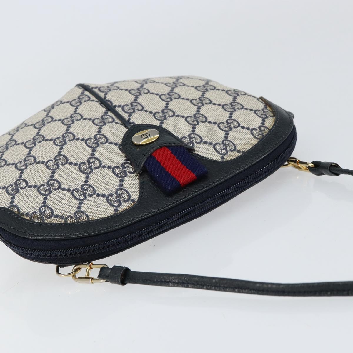 GUCCI GG Supreme Sherry Line Shoulder Bag PVC Navy Gold 904 02 047 Auth 155305