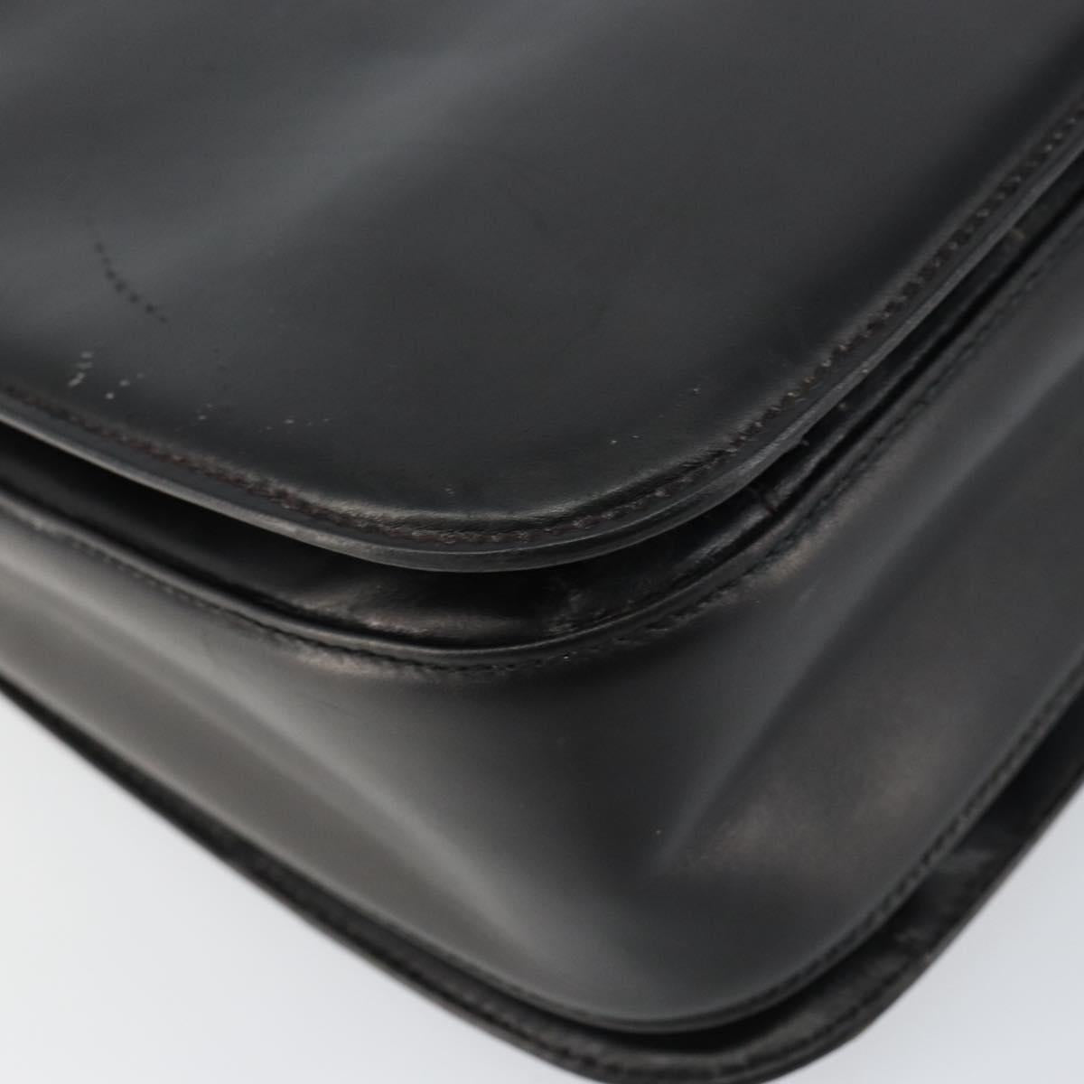 GUCCI Shoulder Bag Leather Black Gold Auth 155306