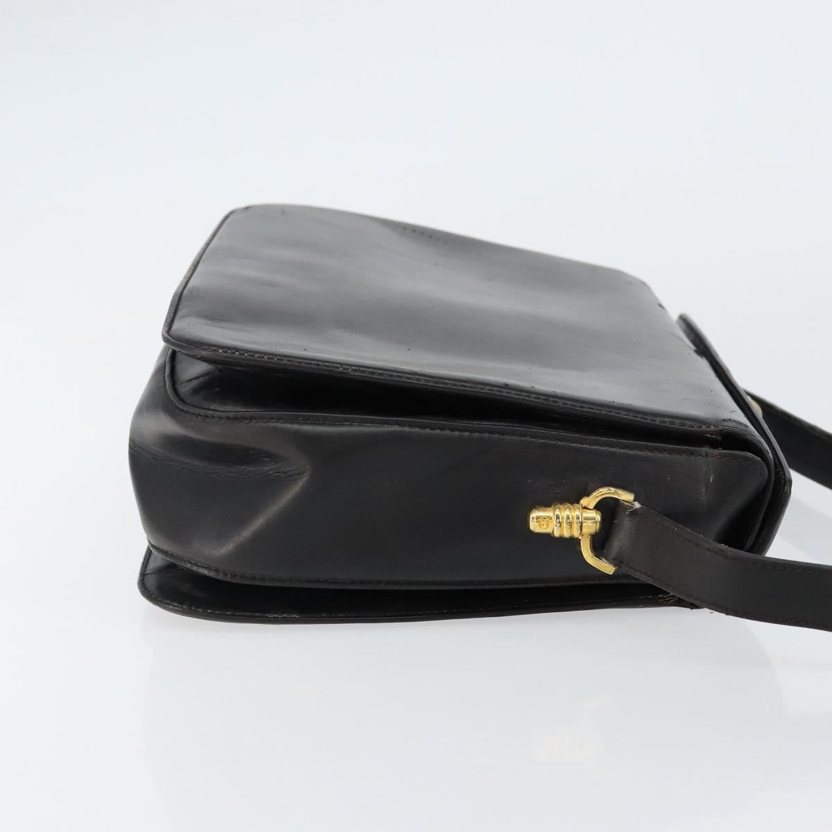 GUCCI Shoulder Bag Leather Black Gold Auth 155306