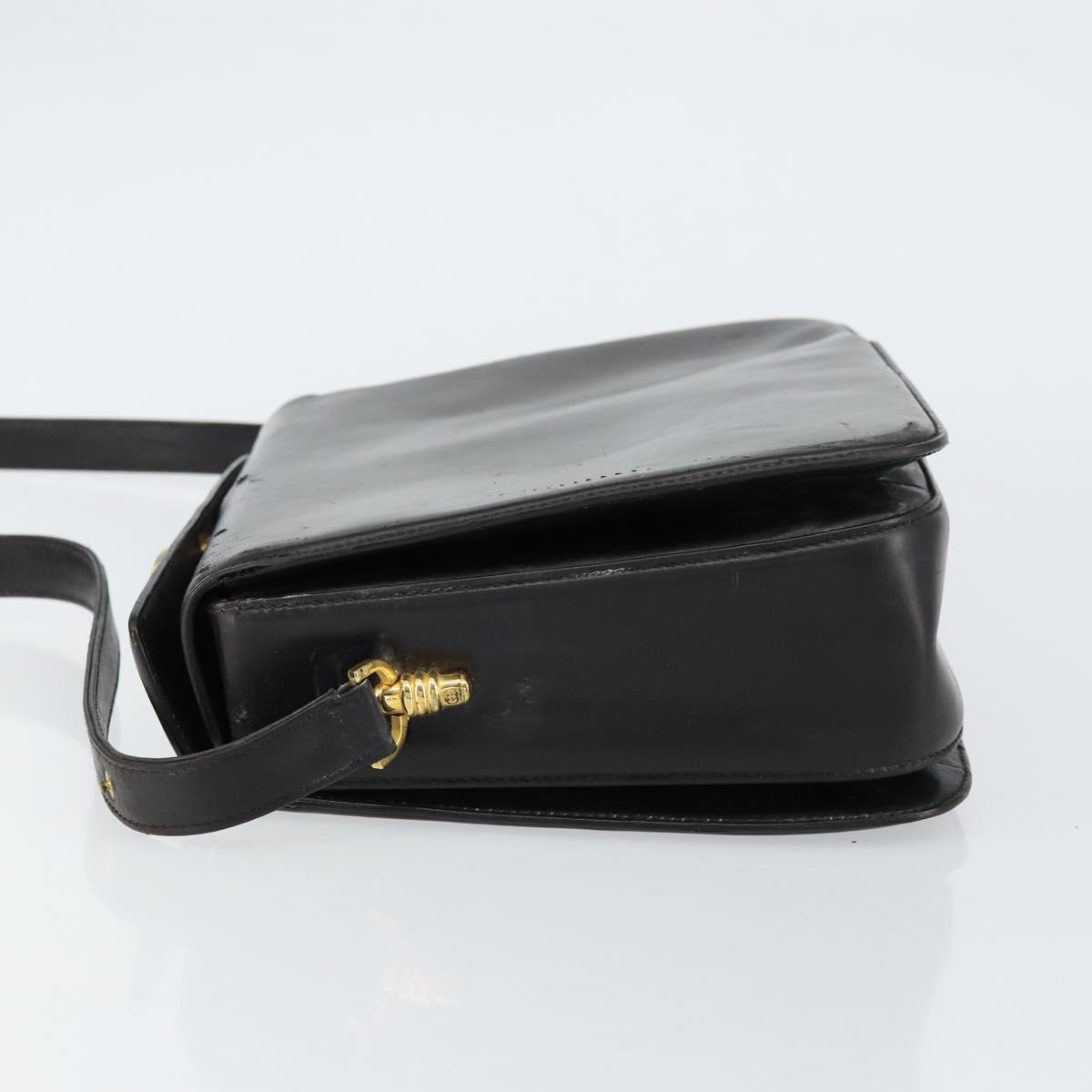 GUCCI Shoulder Bag Leather Black Gold Auth 155306